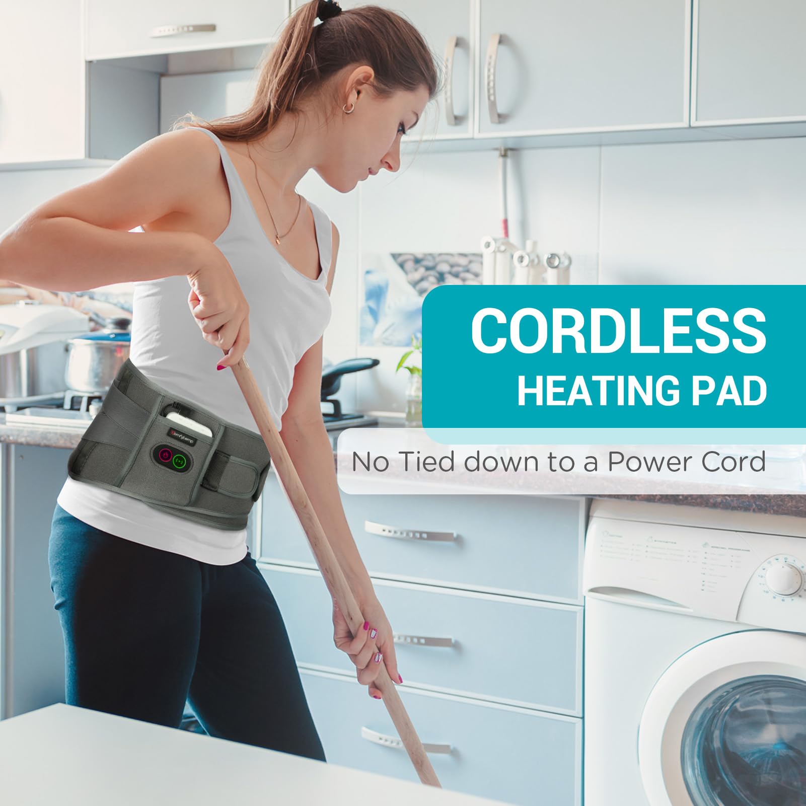 Comfytemp Cordless Heating Pad with Massager for Back, Fathers Day Dad Gifts for Men, FSA Eligible HSA Portable Lower Back Massager Rechargeable Wireless Electric, Women Mom Seniors 3 Heat 30mins Off