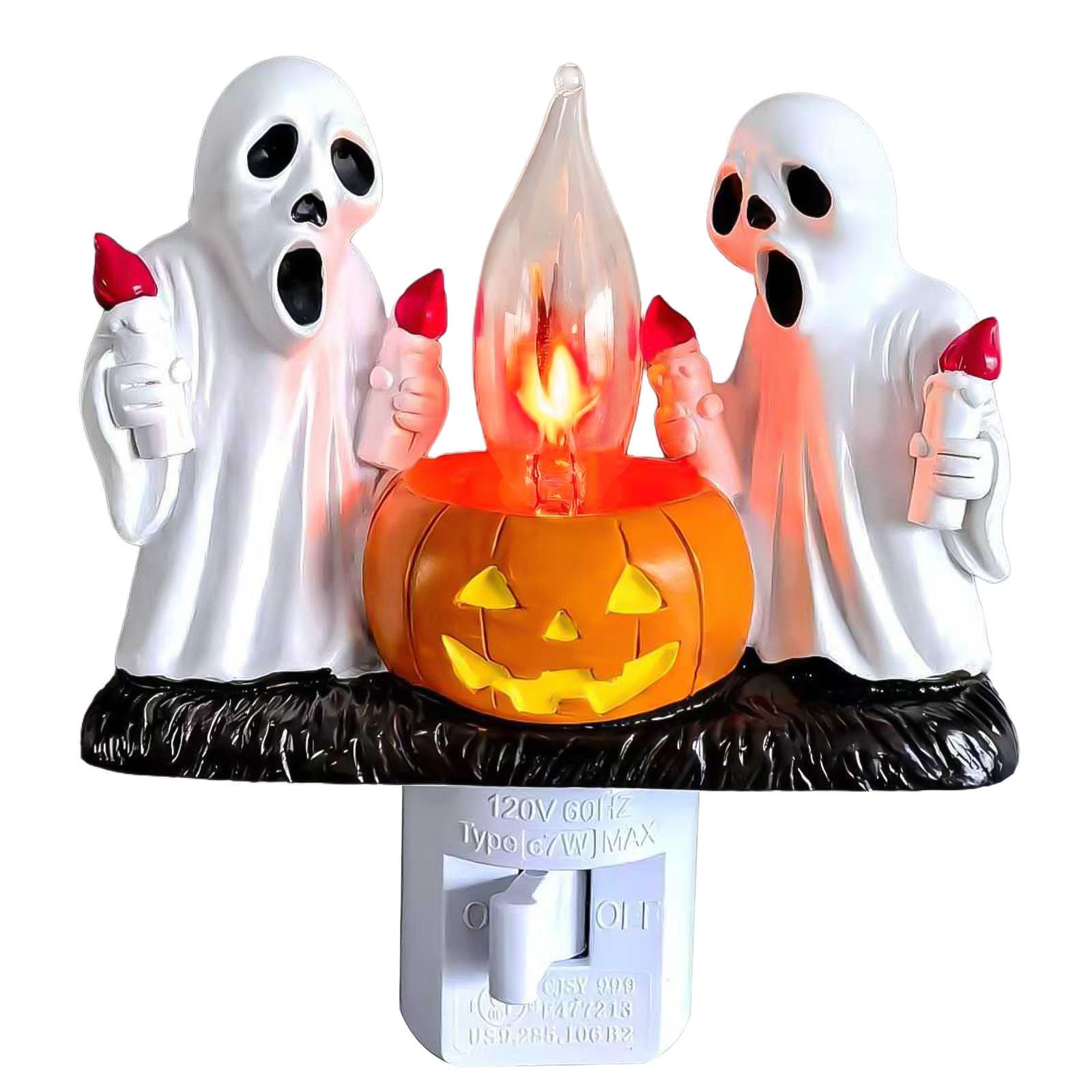 Ghost Campfire Nightlight,Halloween Campfire Flickering Night Light,3D Spooky Fire Marshmallow Night Light for Halloween Decor (Cute Ghost)