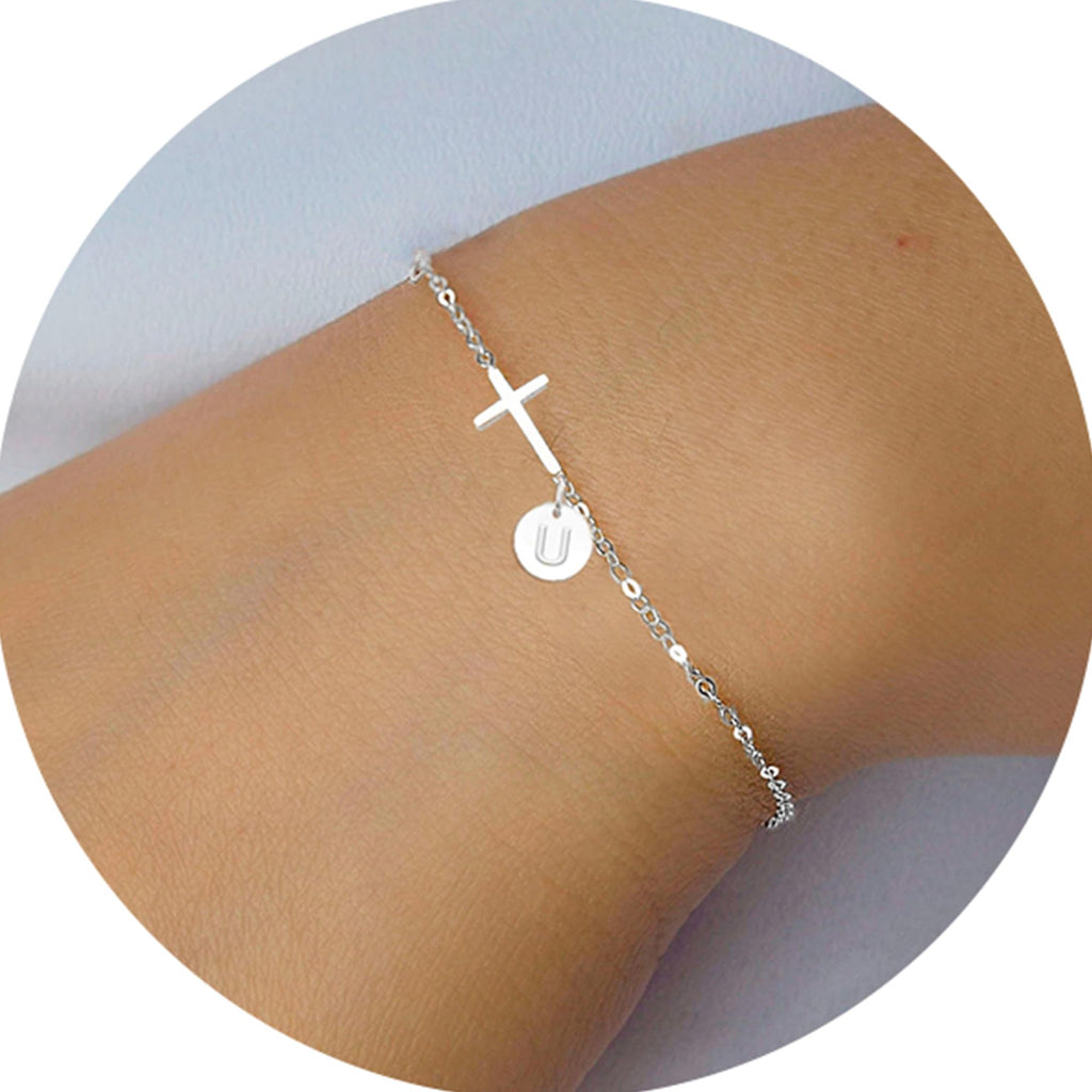 Stocking Stuffers for Teens Women, Cross Bracelet for Women Graduation Gift Dainty Cross Bracelet with Initials Christian Gifts for Women Teen Girl Gift Confirmation Baptism Religious Jewelry Birthday Mothers Day Gifts