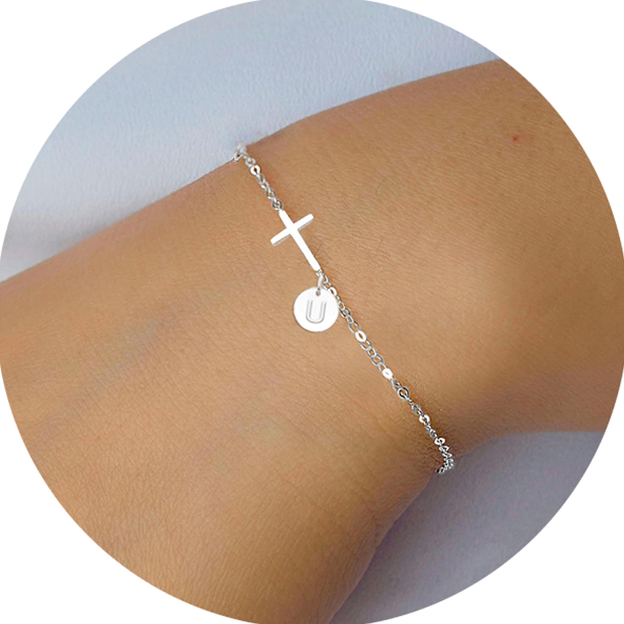 Stocking Stuffers for Teens Women, Cross Bracelet for Women Graduation Gift Dainty Cross Bracelet with Initials Christian Gifts for Women Teen Girl Gift Confirmation Baptism Religious Jewelry Birthday Mothers Day Gifts