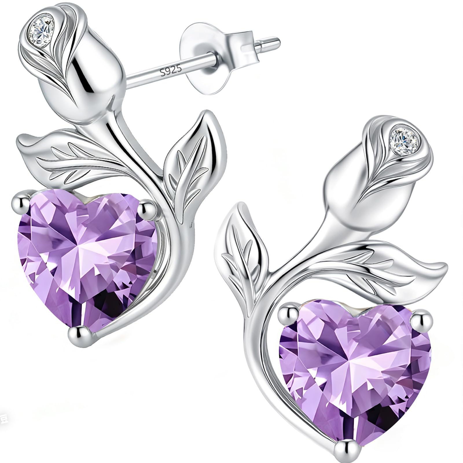 0.8CT Rose Heart Earrings Option of Sapphire Moissanite Stud Earrings Lab-Grown Earrings Birthstone Earrings for Women S925 Sterling Silver Post D Color VVS1 Clarity Ideal Gift for Wife Mother for Birthday Anniversary Mothers Day Gift for Mom Conveying I