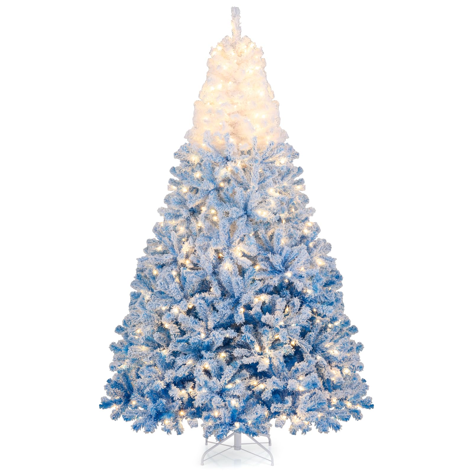 Goplus 7FT Pre-Lit Artificial Christmas Tree Auto-Spread/Close up Branches 11 Flash Modes with Multicolored 400 LED Lights & Metal Stand