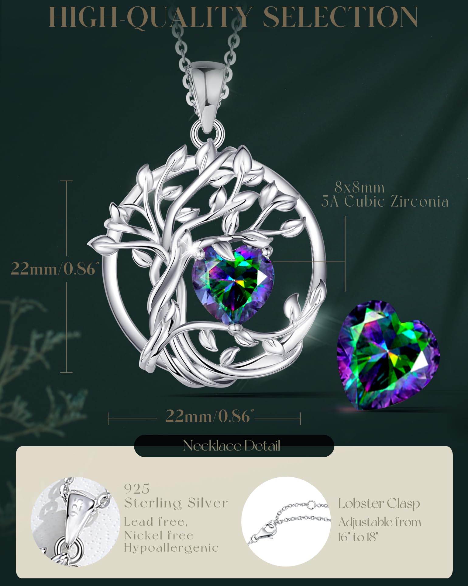 FANCIME Tree of life Birthstone necklace Sterling Silver Pendant Birthstone Necklace Gemstone Anniversary Birthday Jewelry Mothers Day Gifts for Mom Her Wife