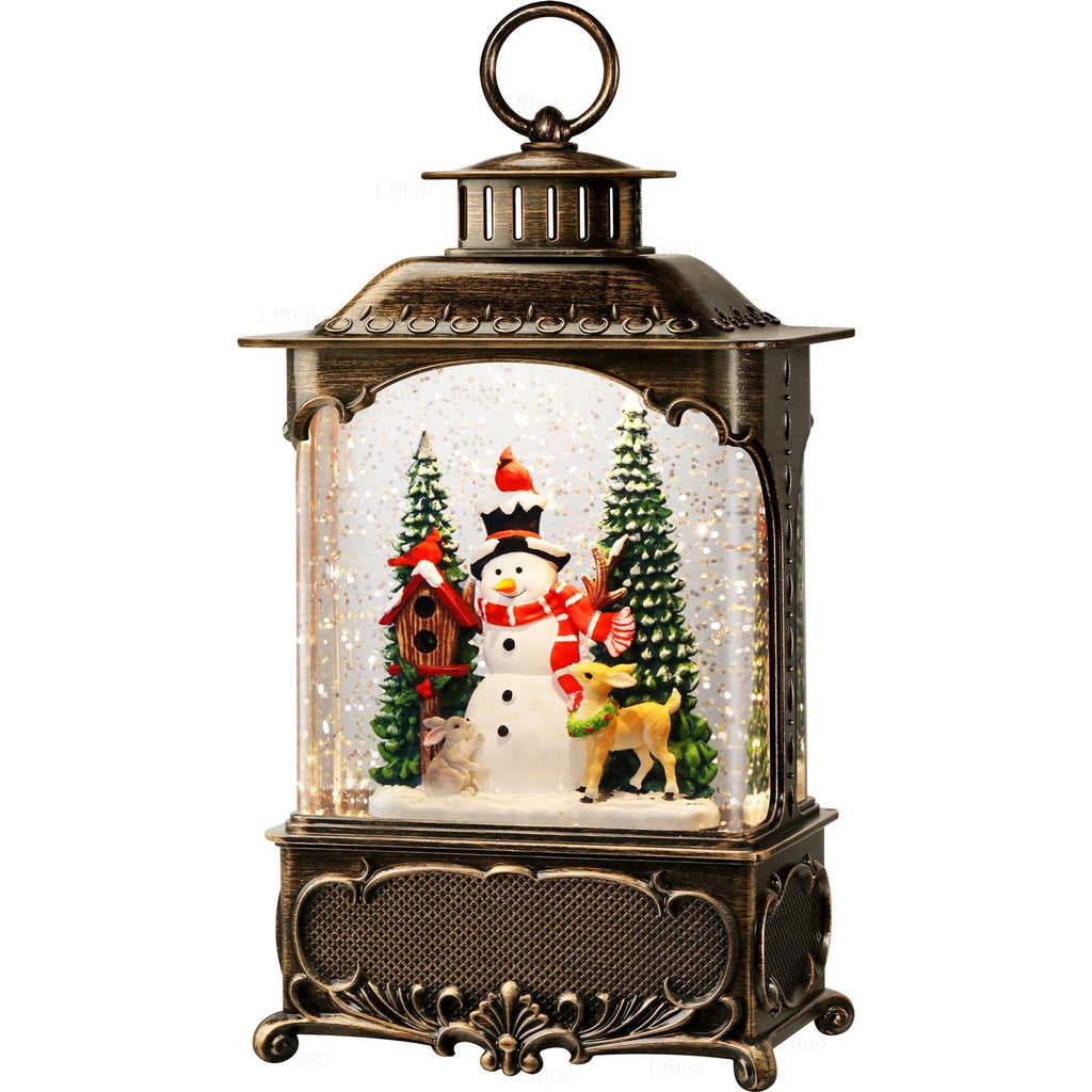 Snowman Christmas Snow Globe Lantern, Lighted Christmas Decorations for Home Candle Shaped Snow Lantern with Music Timer Glittering, Home Decor Festival Gife, USB & Battery Operated