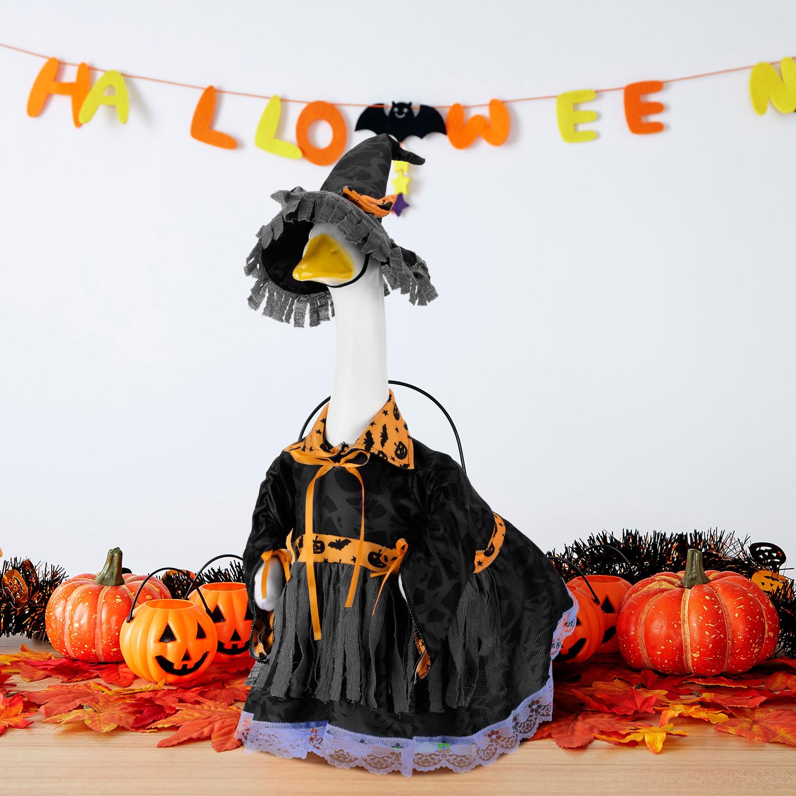 Suzile Fall Maple Porch Goose Outfit Autumn Goose Clothes for 23 Inch Cement or Plastic Geese Costume for Yard Lawn Outdoor Garden Patio Concrete Duck Statue Dress Thanksgiving Party Holiday Decor
