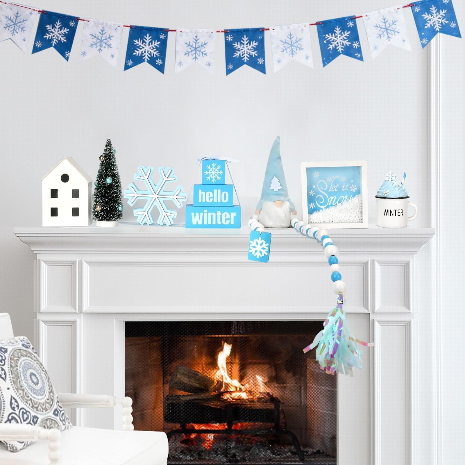 Christmas Decorations 8 PCS Tiered Tray Decor Set, Cute Tabletop Christmas Decor for Home Office Shelf Mantel Coffee Bar Xmas Table Centerpieces Tray Objects Holiday Decoration Set