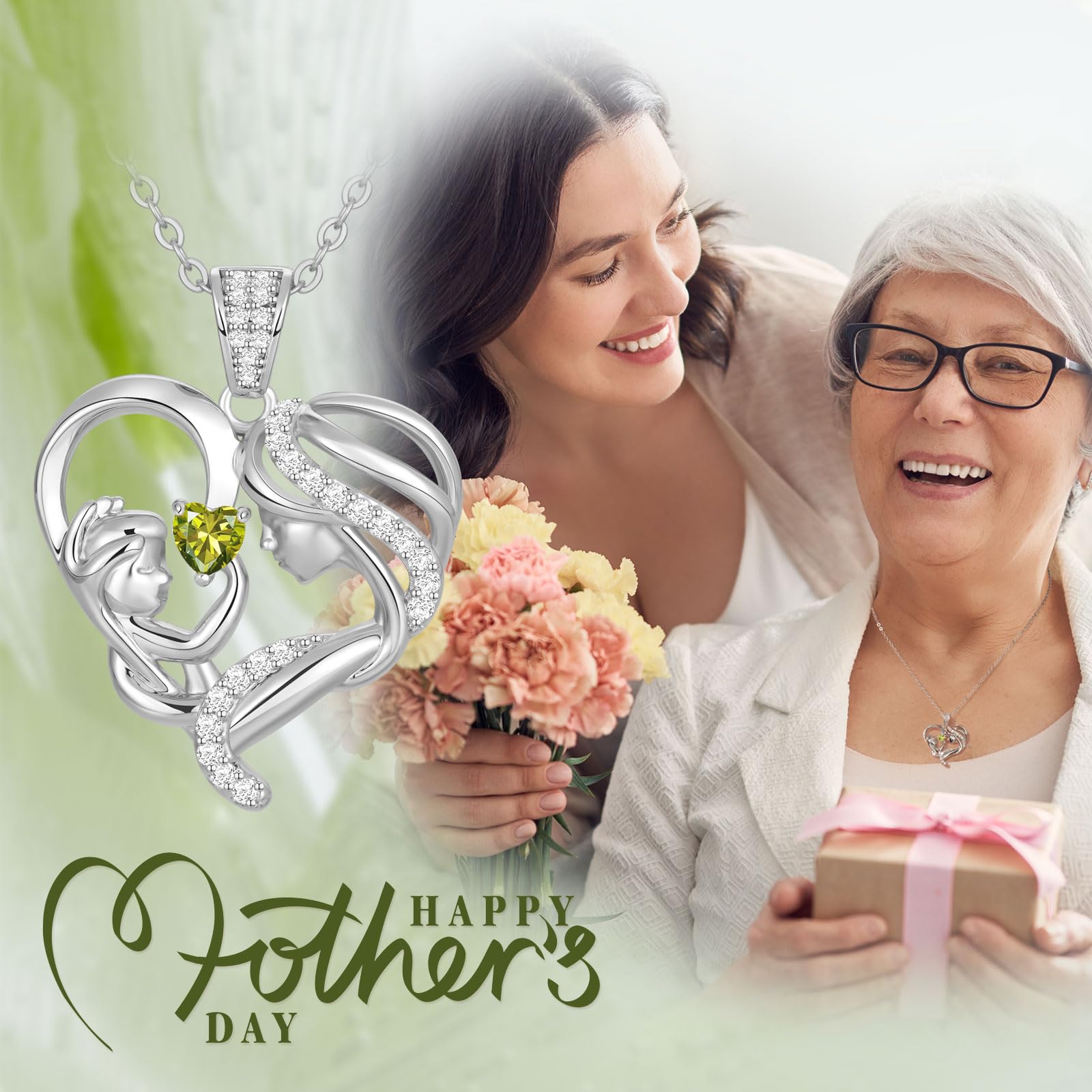 Mothers Day Gifts for Mom Wife Her Grandma, S925 Sterling Silver Birthstone Necklaces Jewelry for Women, Mother's Day Love Heart Pendant Necklace for Anniversary Birthday Christmas Day