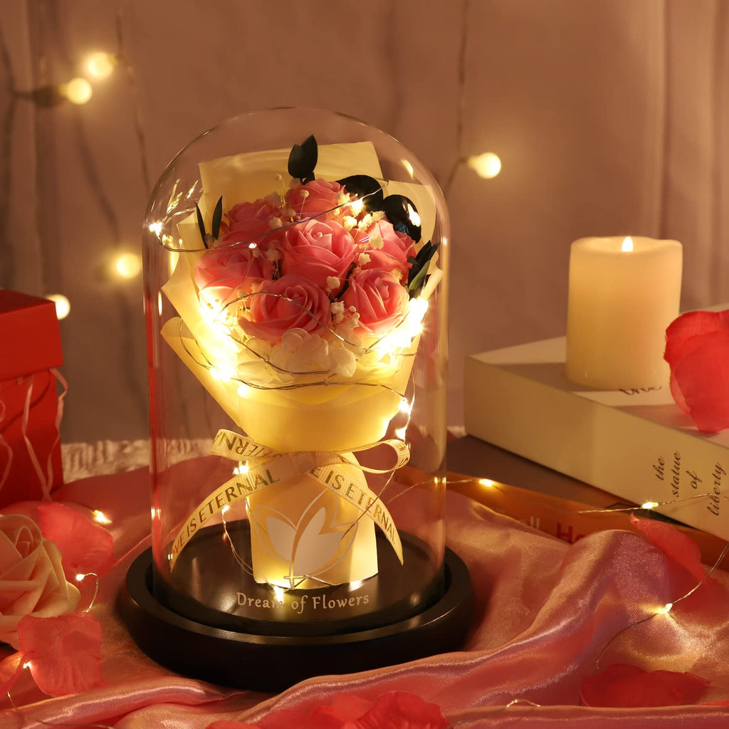 Beauty and The Beast Rose for Mom, Birthday Gifts for Women, Light Up Roses, Glass Dome Rose with LED Lights, Red Roses, Women's Gift for Mom Wife Grandmother