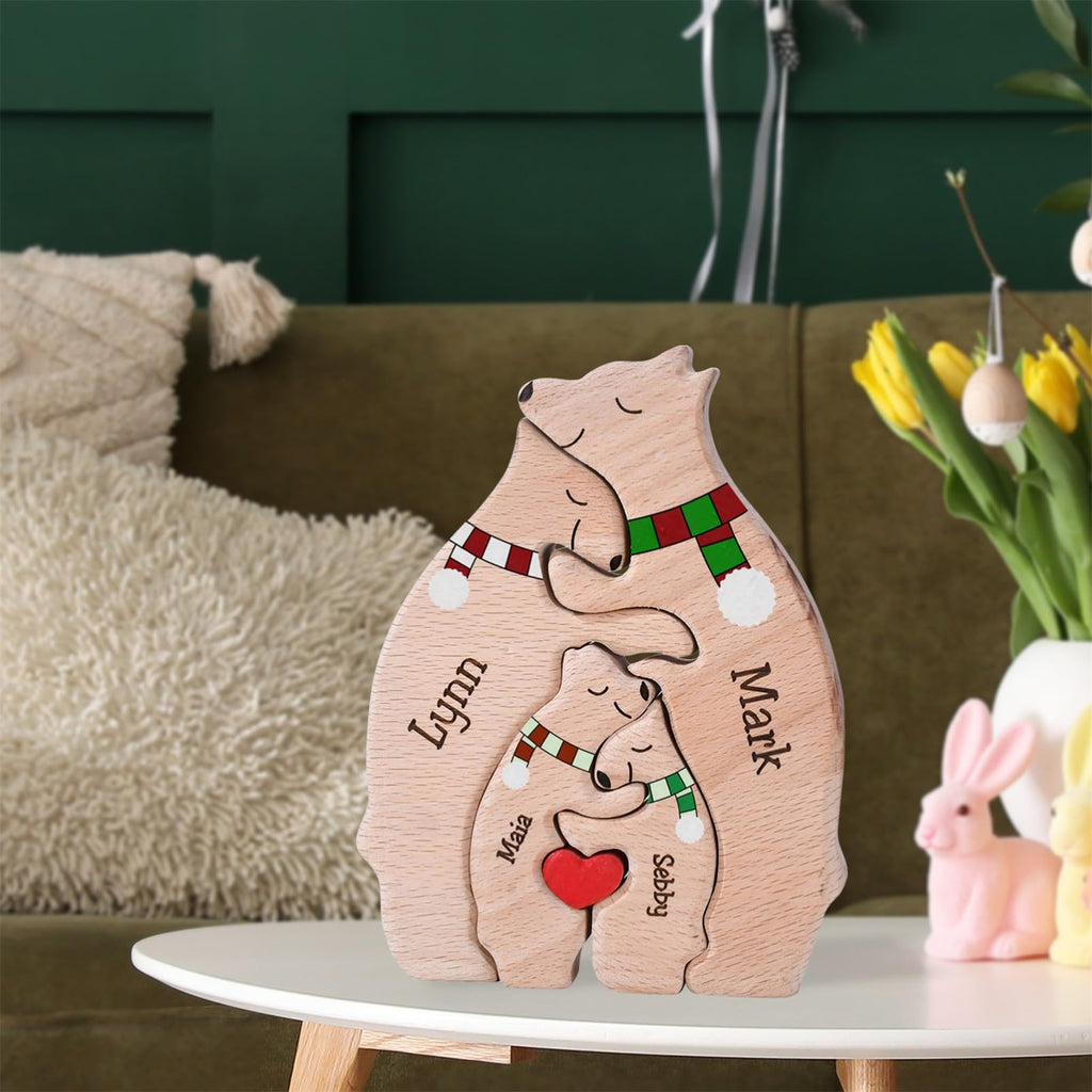 Personalized Family Name Puzzle with 2-8 Names Custom Wooden Bear Puzzle with Names Customized Wooden Puzzle Gifts for Christmas (Bear)