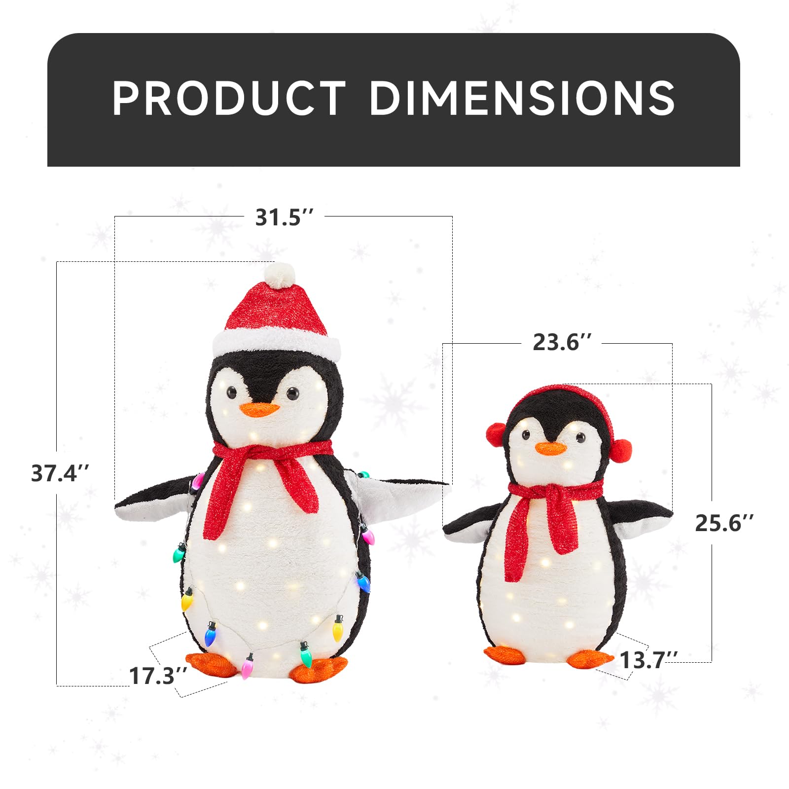 DUMOS 2-Piece Lighted Penguin Family Lovely Outdoor Christmas Decoration, Pop up Holiday Decor with 150 LED Lights for Yard, Garden, Storefront, White&Blue