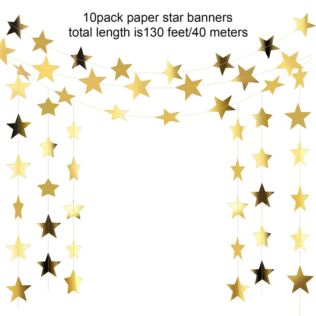 Patelai Glitter Star Garland Banner 2026 Graduation Decor 130 Feet Star Hanging Banner Twinkle Backdrop for Party Birthday Classroom Wedding Supplies(Gold)
