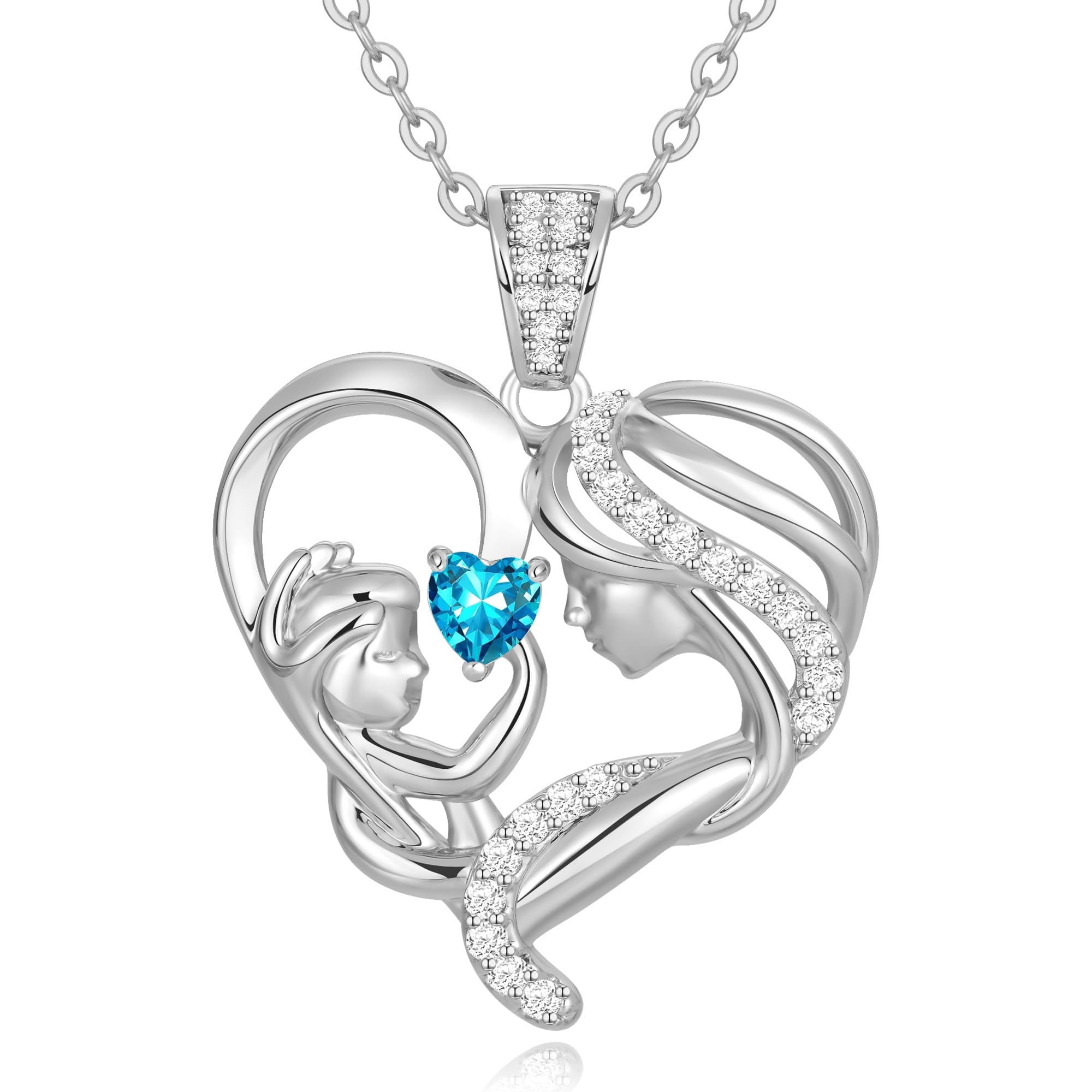 Mothers Day Gifts for Mom Wife Her Grandma, S925 Sterling Silver Birthstone Necklaces Jewelry for Women, Mother's Day Love Heart Pendant Necklace for Anniversary Birthday Christmas Day