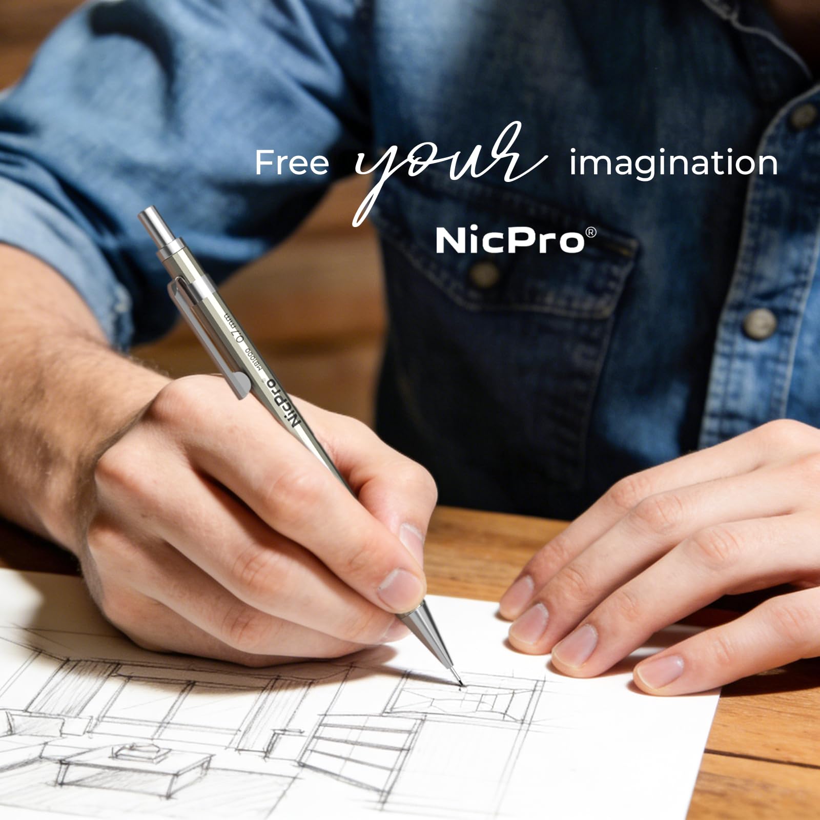 Nicpro 4 Pack Mechanical Pencil 0.7mm with Case, MB1000 Metal Mechanical Pencil Set with 6 Tube HB #2 Lead Refill 0.7 mm, 3PCS 4B Eraser, 9 Cap Eraser for Artist Drafting Writing, Sketching, Drawing