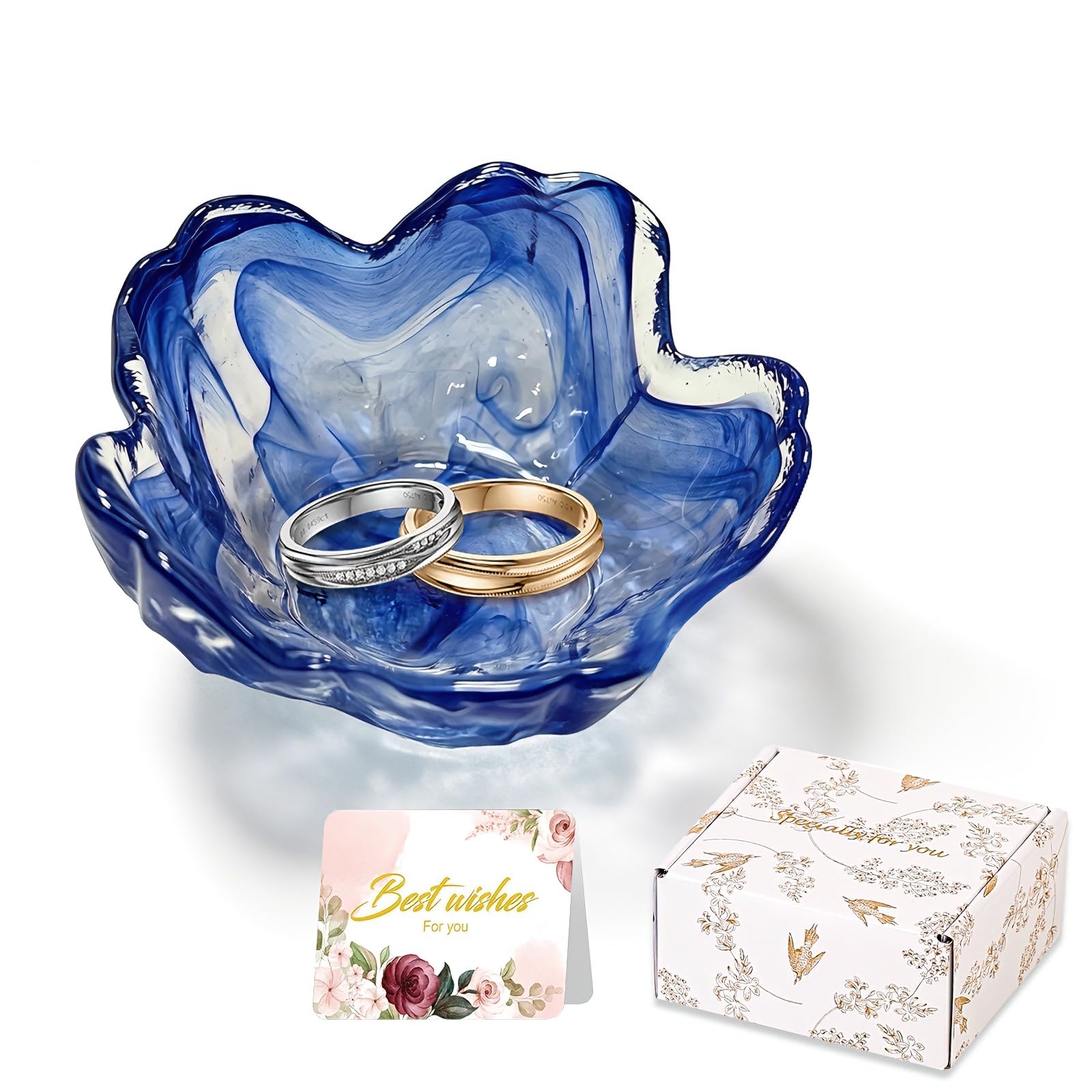 Purple Flower Jewelry Dish Glass Ring Holder Dish Jewelry Tray Cute Vanity Organizer Aesthetic Nightstand Bathroom Room Decor Trinket Dish Mothers Day Friendship Christmas Birthday Gifts for Women