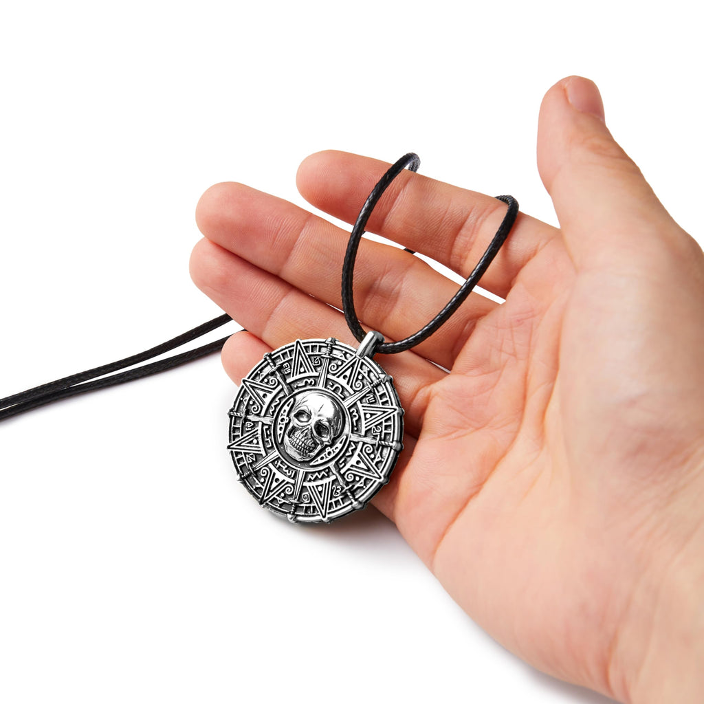 Spooktacular Creations Halloween Pirate Coin Necklace Pirate Skull Necklace Accessories for Men Women Halloween Cosplay, Pirates Costume, Halloween Dress Up Party Favors