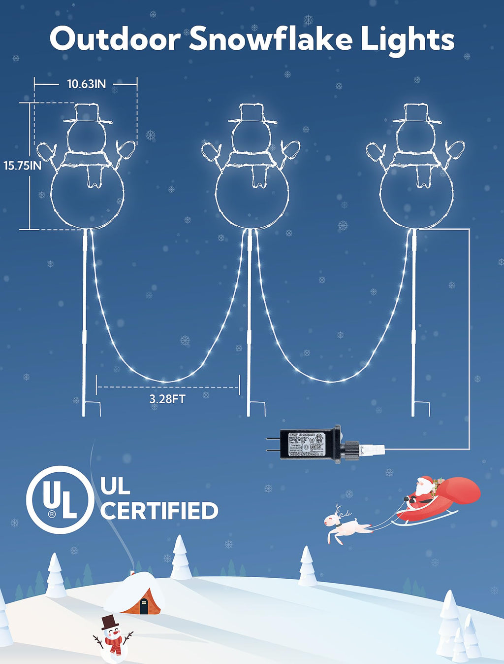 Christmas Walkway Lights,200LED White Christmas Decorations Pathway Lights Plug in,Timer 8 Mode Snowman Garden Light with Stake Waterproof for Fence,Patio,Yard,Party,Xmas Decor-White
