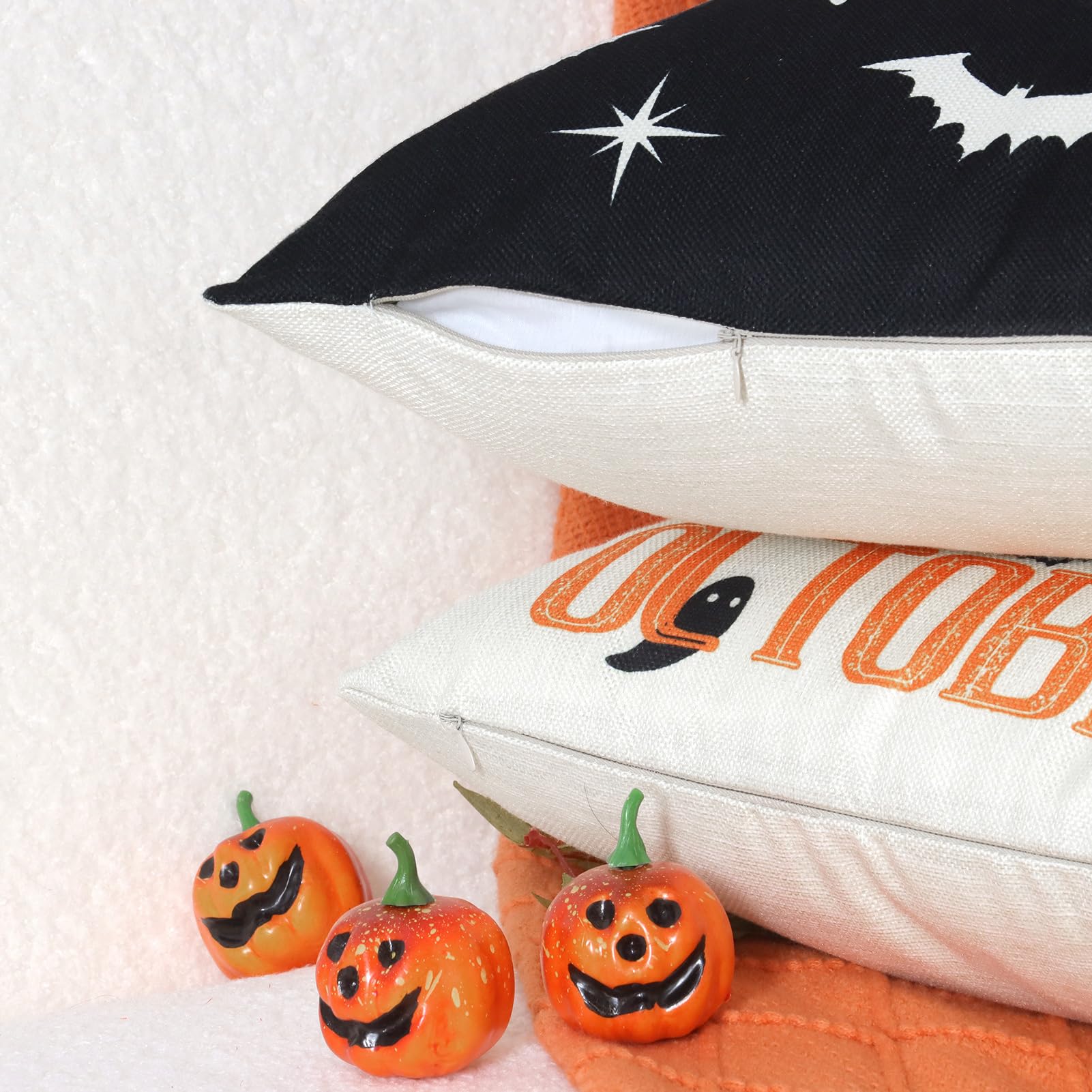 Hongsome Fall Decorations for Home-Throw Pillow Covers 18x18in Set of 4,Pumpkin Linen Pillow Case for Thanksgiving Couch Autumn Holiday Outdoor Burnt Orange White Decor