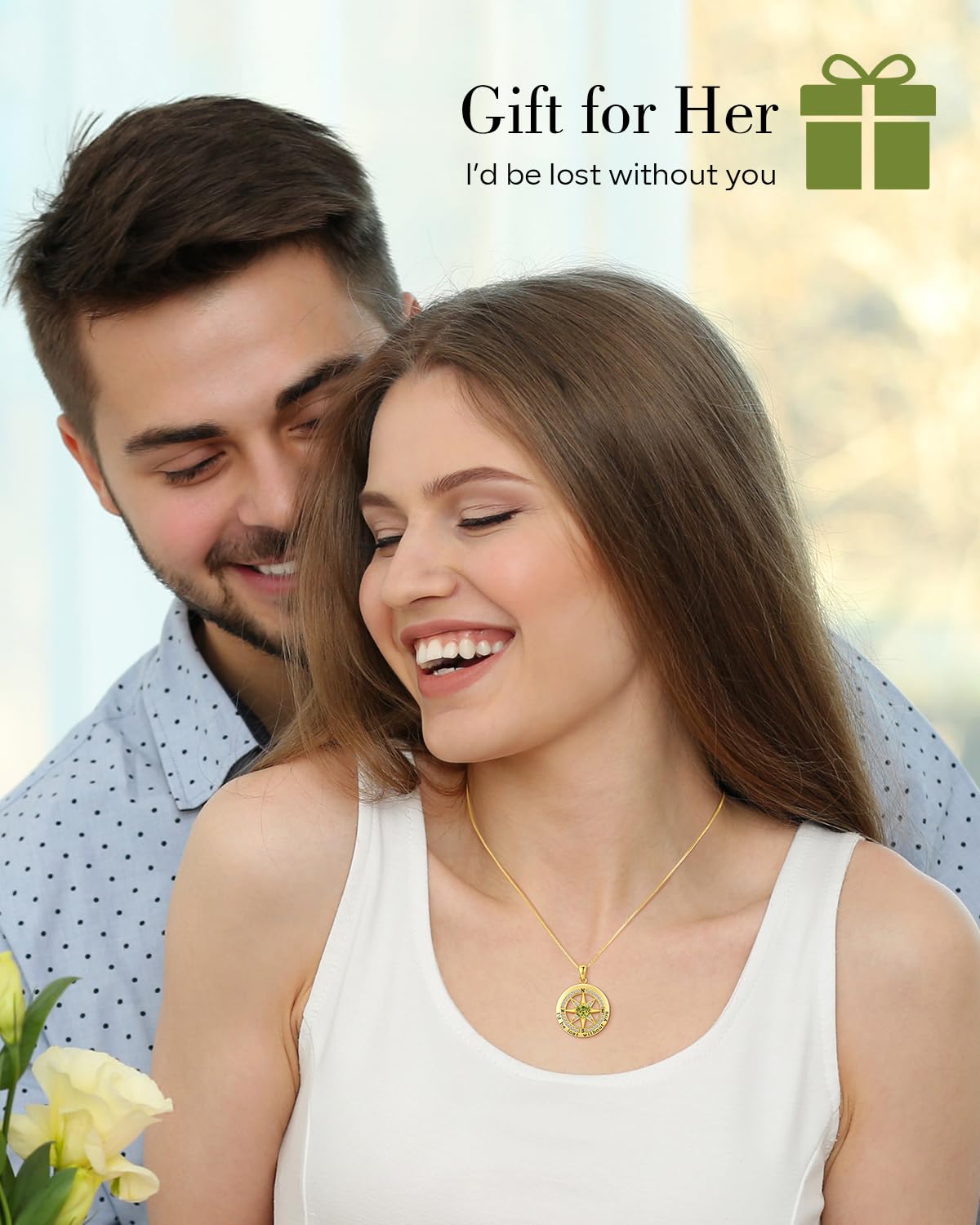 S925 Necklace Gift for Wife |Compass Jewelry |Women Anniversary |Sterling Silver |Girlfriend Birthday Gifts for Her Valentines |I'd be Lost without You |Jewel 18K Gold