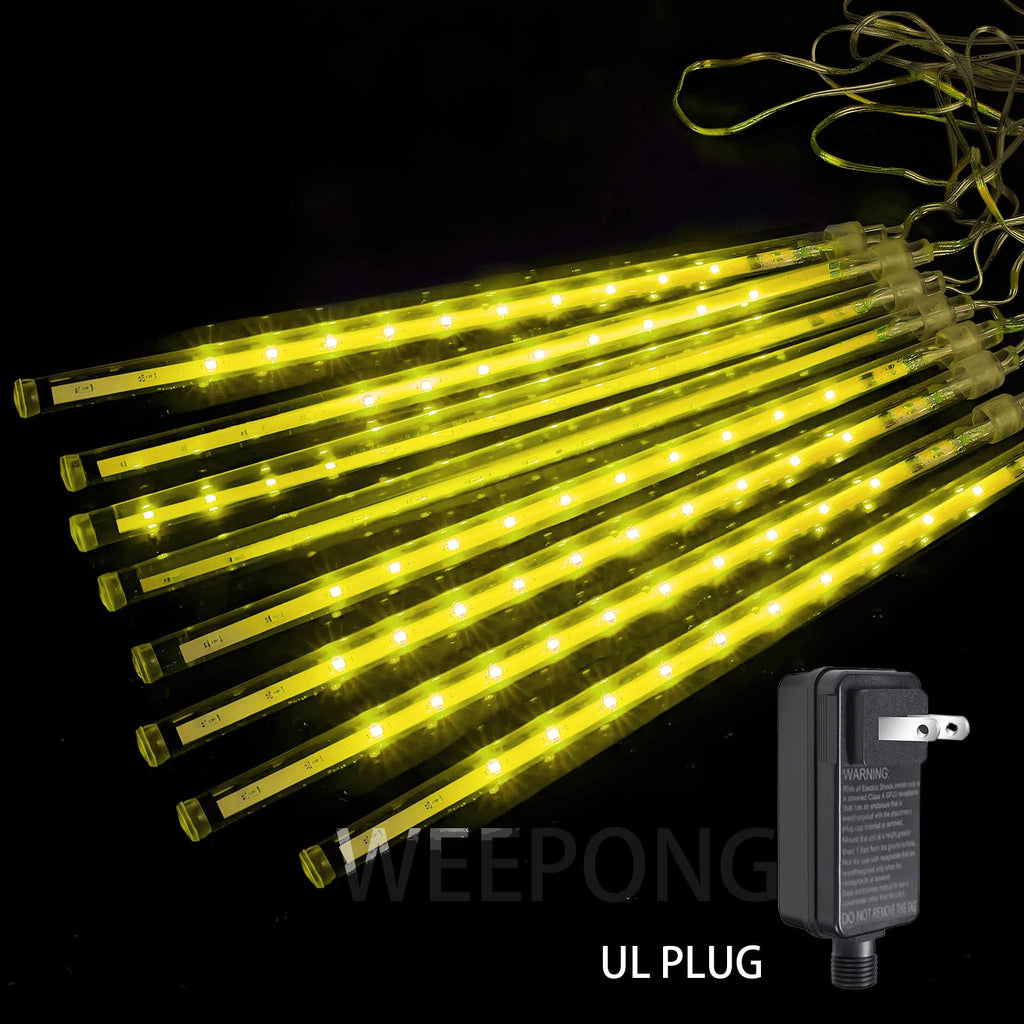 Weepong Halloween Lights Outdoor, Meteor Shower Christmas Lights for Halloween Decorations, 8 Tube 192 LED Snow Falling Rain Icicle String Light for Xmas Christmas Decor Tree Party, UL Plug Green