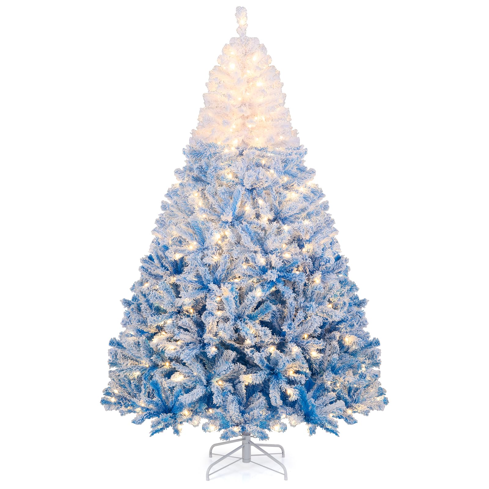 Goplus 7FT Pre-Lit Artificial Christmas Tree Auto-Spread/Close up Branches 11 Flash Modes with Multicolored 400 LED Lights & Metal Stand