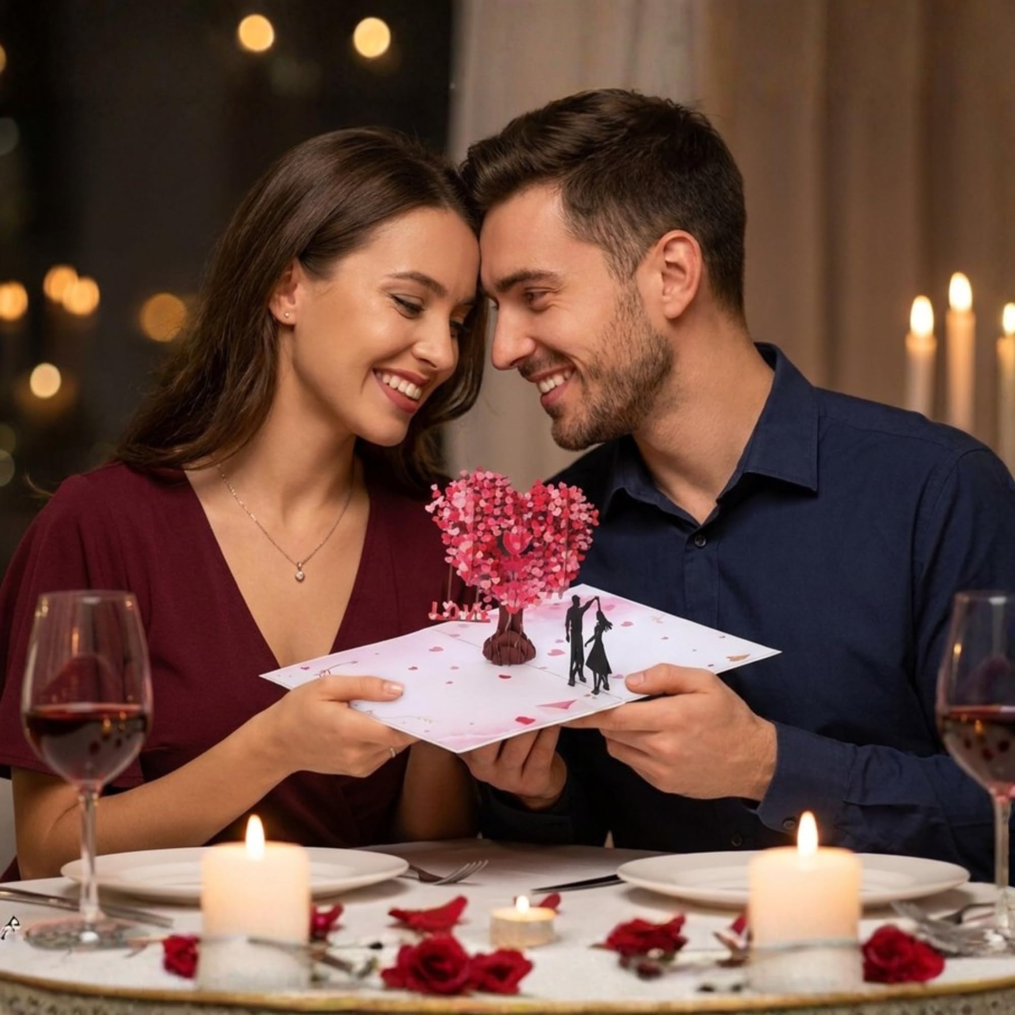 Pop Up Anniversary Card, 3D Love Tree Hearts Couple Wedding Card for Her, Wife, Husband, Him, Couple; Ideal Gift for Wedding, Romantic Birthday, Anniversary, Valentines, Mothers Day, 6x8 inch