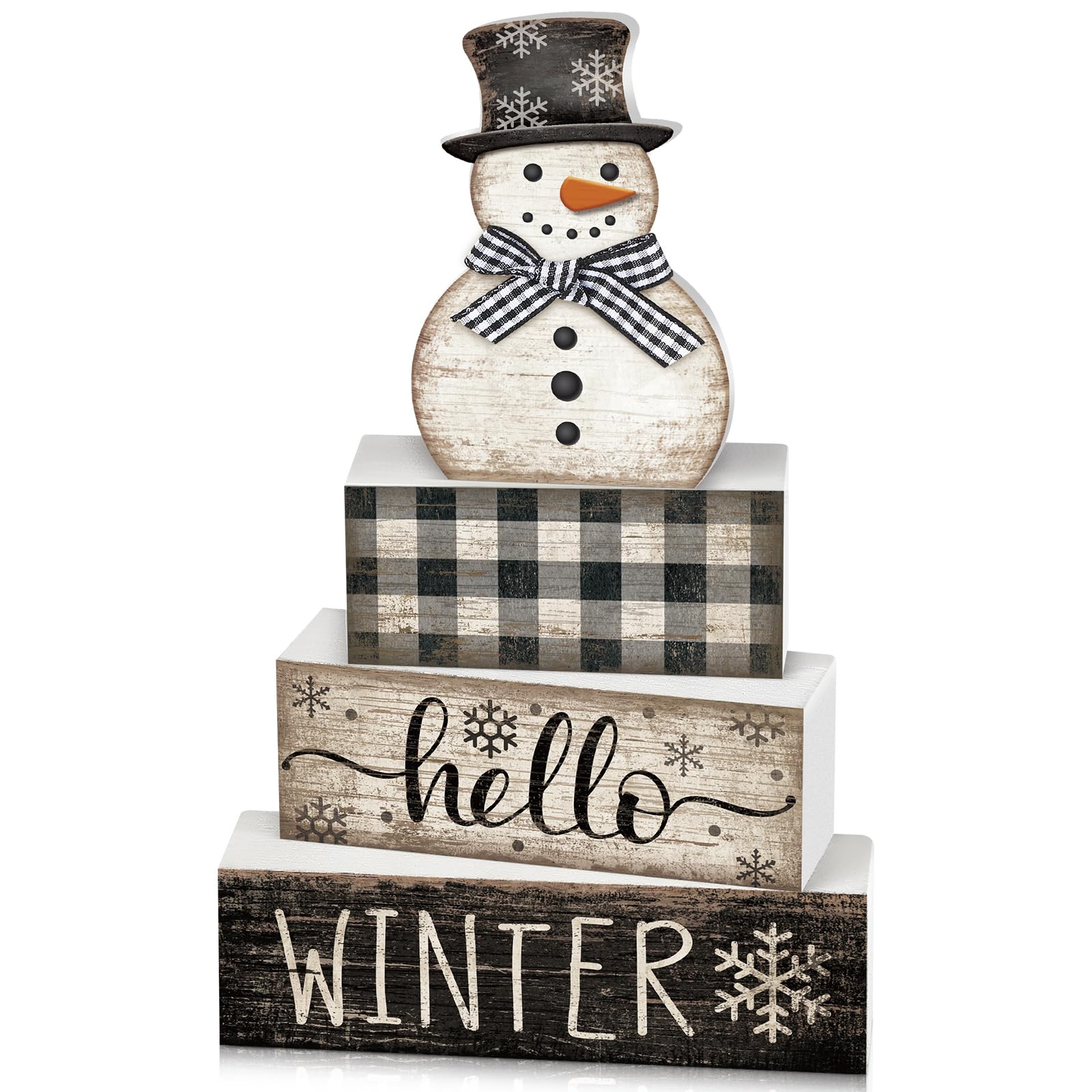 Moucuny 4 Pcs Christmas Table Decor Wooden Hot Cocoa Decoration Christmas Centerpiece Winter Tiered Tray Decor Decorative Red Hot Cocoa Block Signs Gift Farmhouse Xmas Decoration for Home Kitchen
