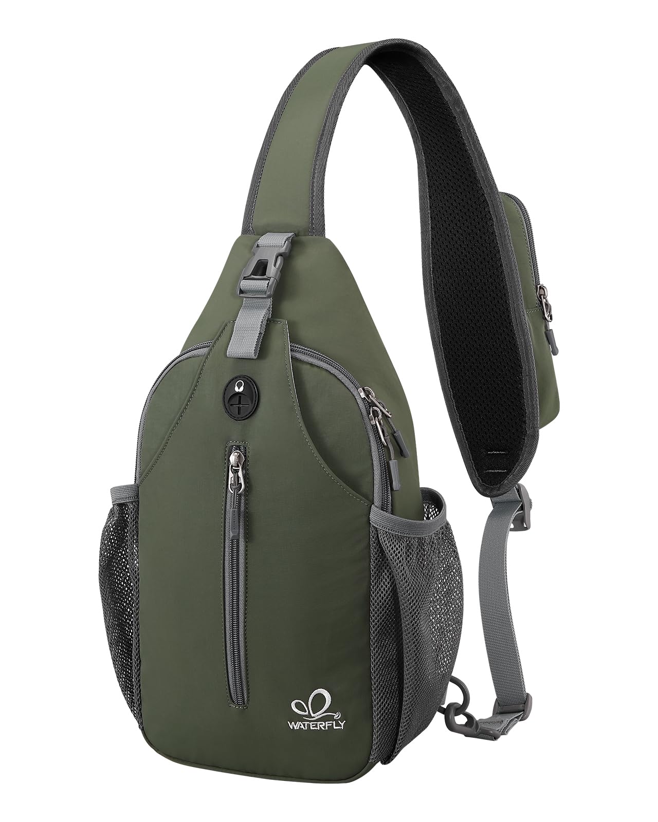 WATERFLY Crossbody Sling Backpack Sling Bag Travel Hiking Chest Bag Daypack (Black)
