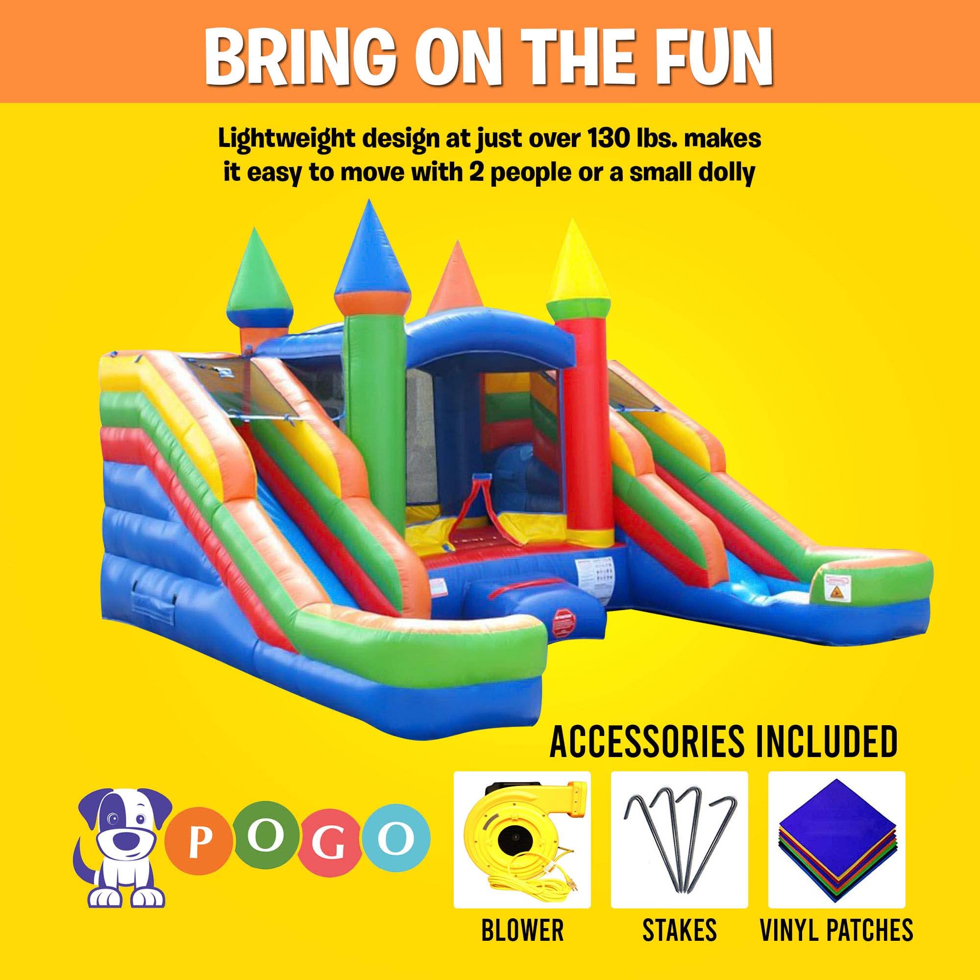 Crossover Tropical Double Water Slide Bounce House Combo, 16.5 x 15 x 11 Foot, PVC Vinyl Inflatable Bouncy House for Kids, Wet or Dry Slides, with Stakes, Storage Bag and 1 HP Blower