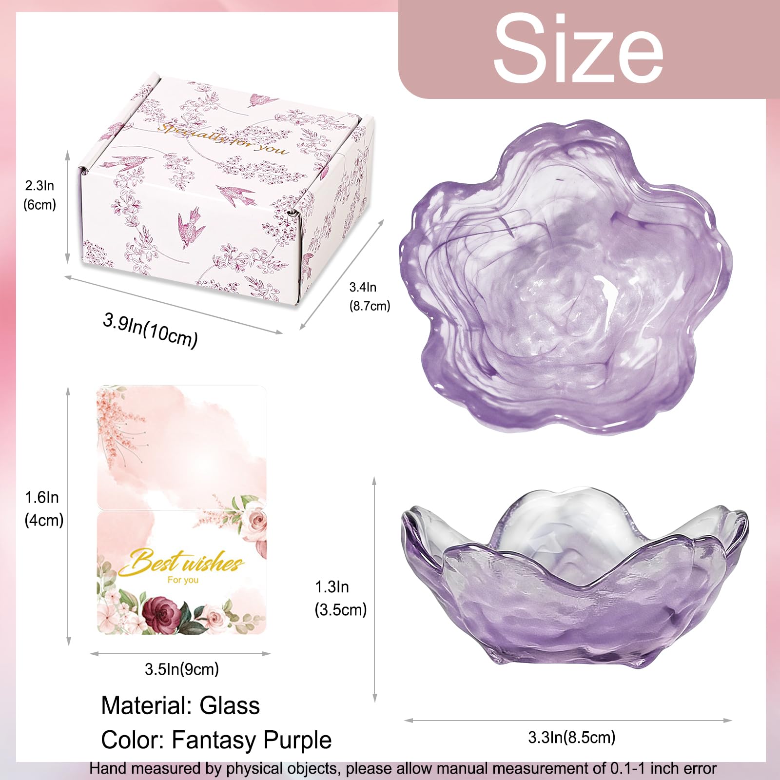 Purple Flower Jewelry Dish Glass Ring Holder Dish Jewelry Tray Cute Vanity Organizer Aesthetic Nightstand Bathroom Room Decor Trinket Dish Mothers Day Friendship Christmas Birthday Gifts for Women