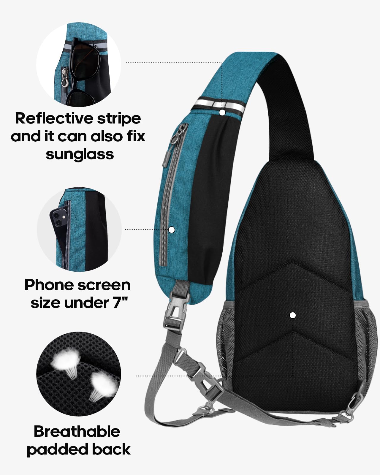WATERFLY Crossbody Sling Backpack Sling Bag Travel Hiking Chest Bag Daypack (Black)