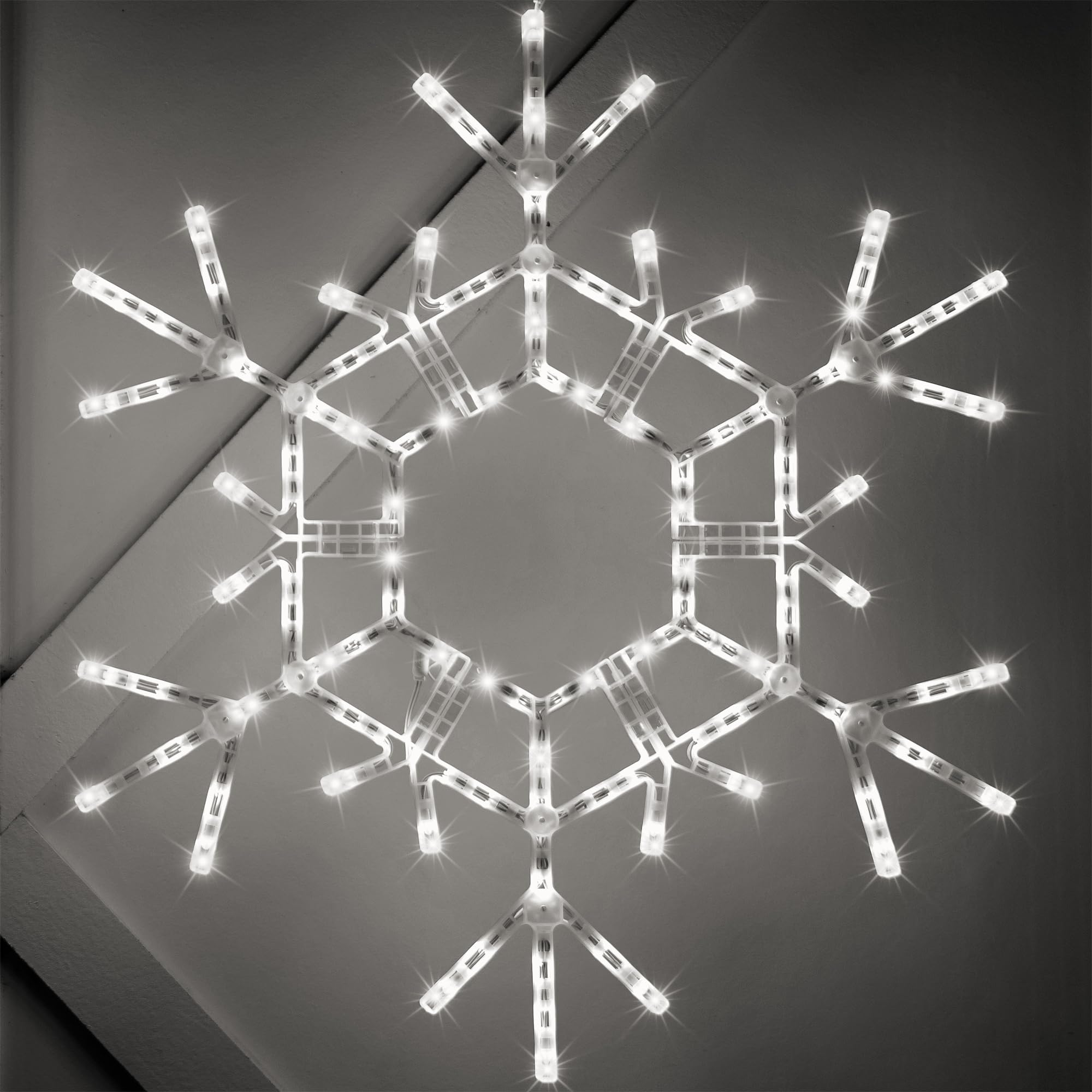 Kringle Traditions Christmas Snowflake Lights Outdoor, 105 LED 36" Folding Warm White Snowflake Hanging Light, Weather-Resistant Christmas Decoration for Yard, Window, Porch, or Eave
