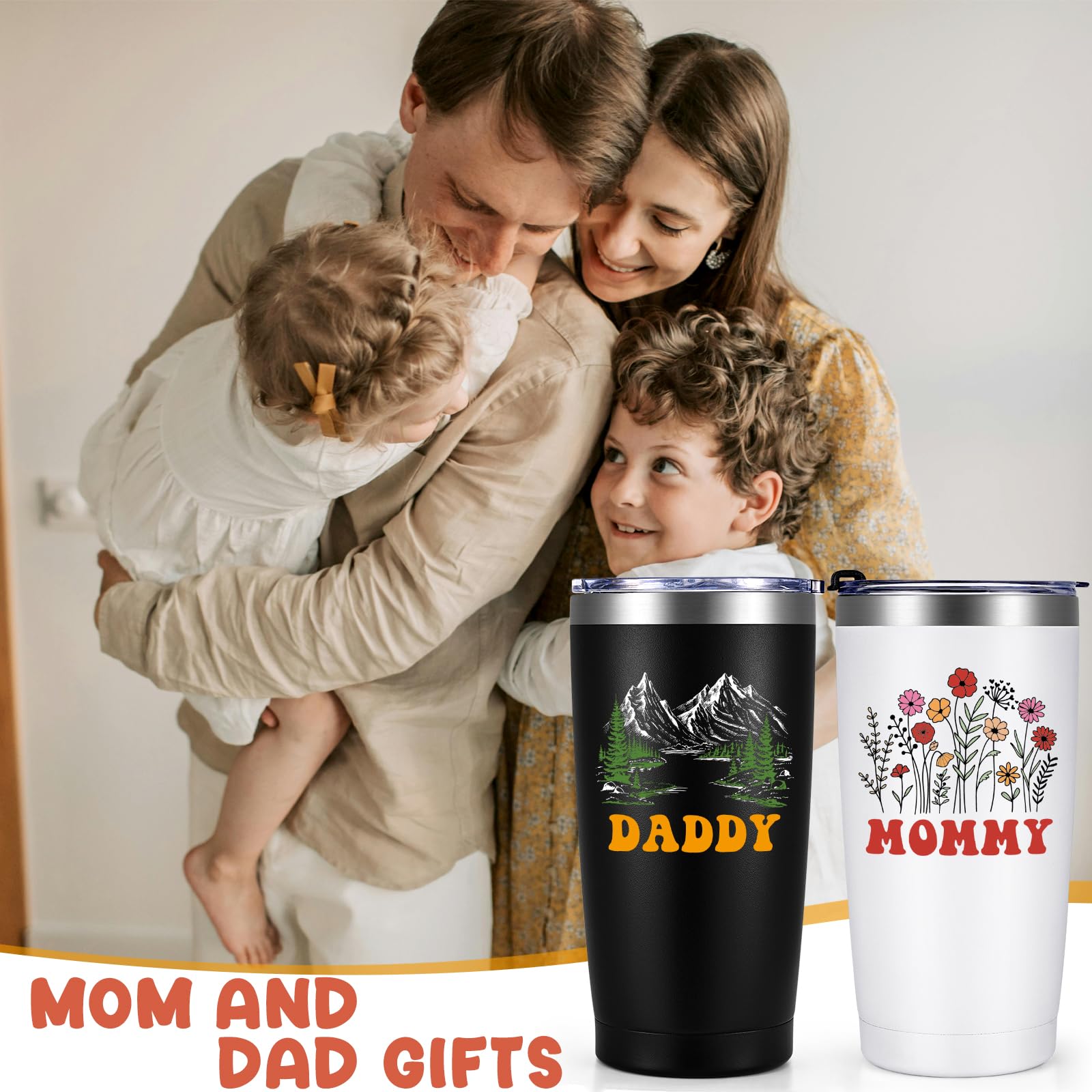 Qtencas Grandma and Grandpa Gifts, Grandparents Christmas Gifts, Grandpa and Grandma insulated Travel Tumbler Set, Gift for Grandparents on Christmas Birthday Anniversary, 20 Oz Black & White