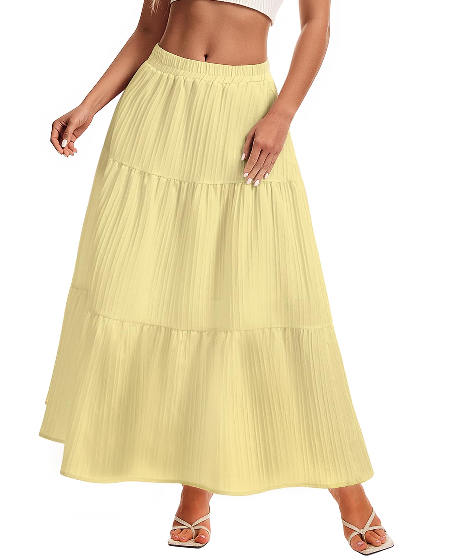 Womens Maxi Skirt Boho Long Flowy Skirts Trendy Summer 2026 Tiered Ruffle Skirt A Line Casual Beach Vacation Dress