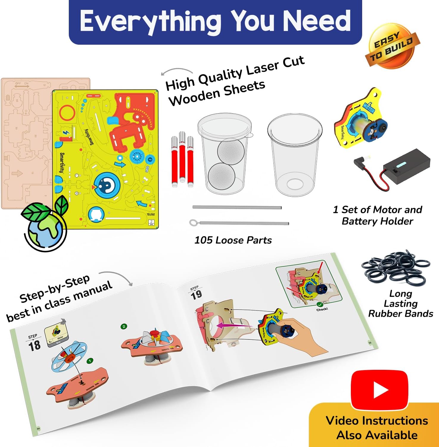 Smartivity 10-in-1 Motor Powered STEM Engineering Kit for Kids I 10+ Fun Electronics Projects for Smart Kids | DIY Science Kit/Toy for Ages 6,7,8,9,10,11,12 Years Old Boys & Girls
