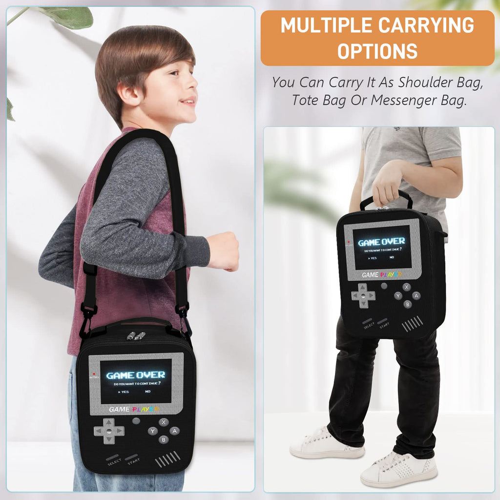 Boys Lunch Box for School, Gamer Kids Lunch Bag for Boys Girls, Insulated Video Game Lunchbox Waterproof Leakproof with Adjustable Shoulder Strap