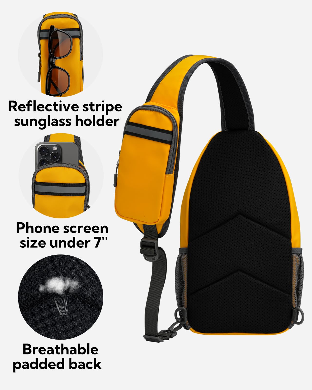 WATERFLY Crossbody Sling Backpack Sling Bag Travel Hiking Chest Bag Daypack (Black)