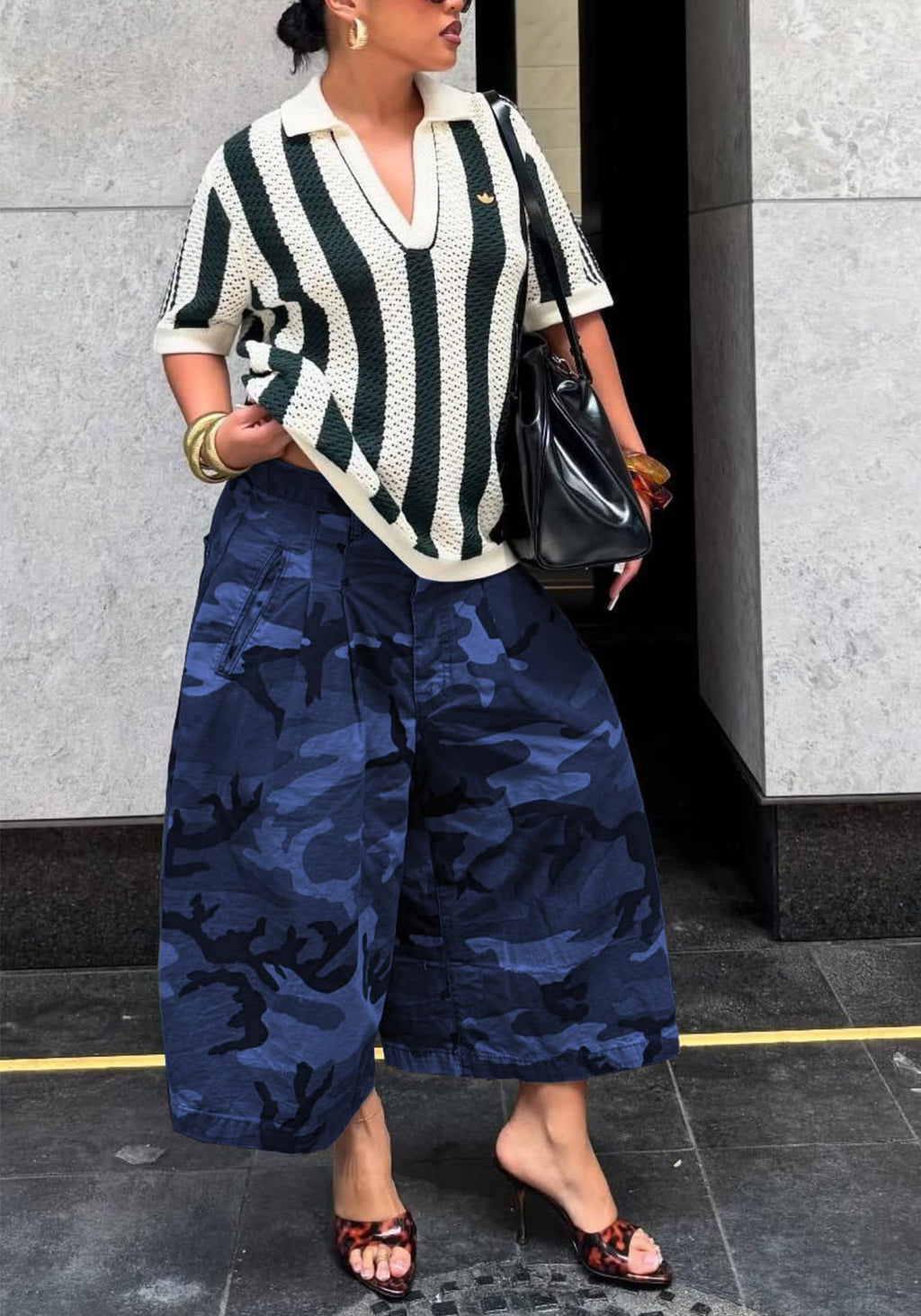 Unybwonn Women Baggy Cargo Jeans Camo Army Fatigue Wide Leg Harem Cropped Denim Pants Plus Size Camouflage Jean Trousers