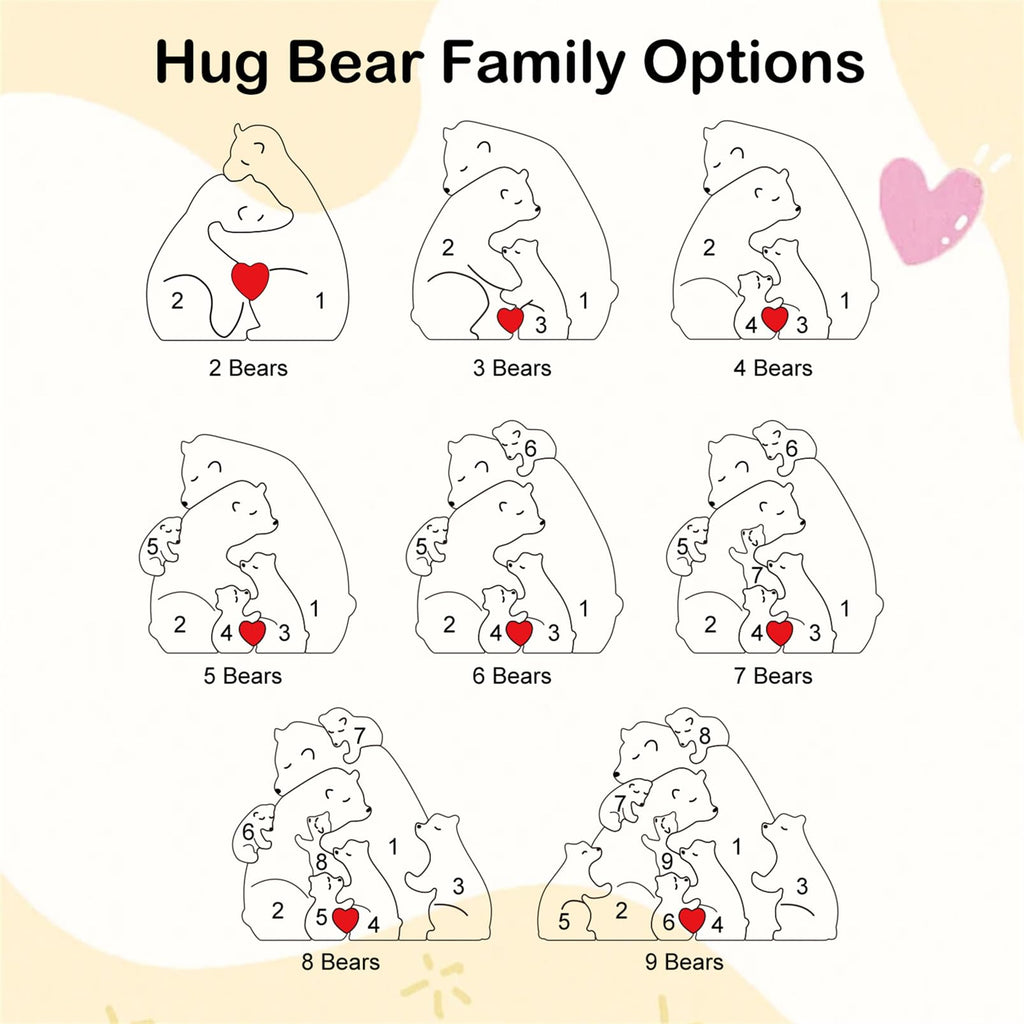 Personalized Family Name Puzzle with 2-8 Names Custom Wooden Bear Puzzle with Names Customized Wooden Puzzle Gifts for Christmas (Bear)
