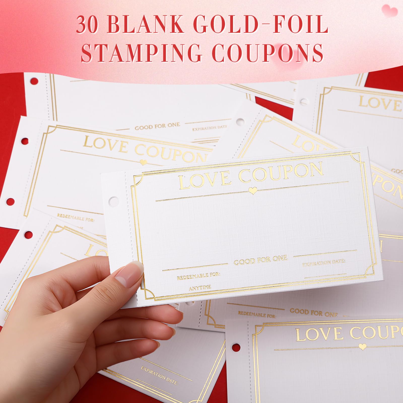 Love Coupons for Him – 30 Blank Personalized Coupons | Romantic Valentines Gifts for Him, Thoughtful Valentines Day Gifts for Husband, Cute Vday Gift for Boyfriend (Ruby Red)