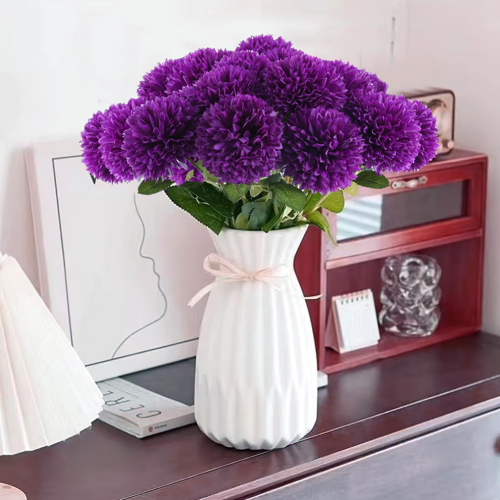 Hananona 12 Pcs Artificial Chrysanthemums Flowers Patriotic Flower, 4th of July Fake Mums Flowers Silk for Home Decor Indoor Memorial Day Table Centerpiece Vase not Included (12, Red, White, Blue)