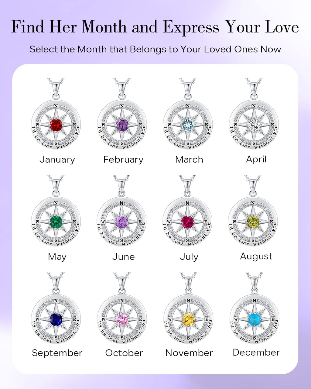 S925 Necklace Gift for Wife |Compass Jewelry |Women Anniversary |Sterling Silver |Girlfriend Birthday Gifts for Her Valentines |I'd be Lost without You |Jewel 18K Gold