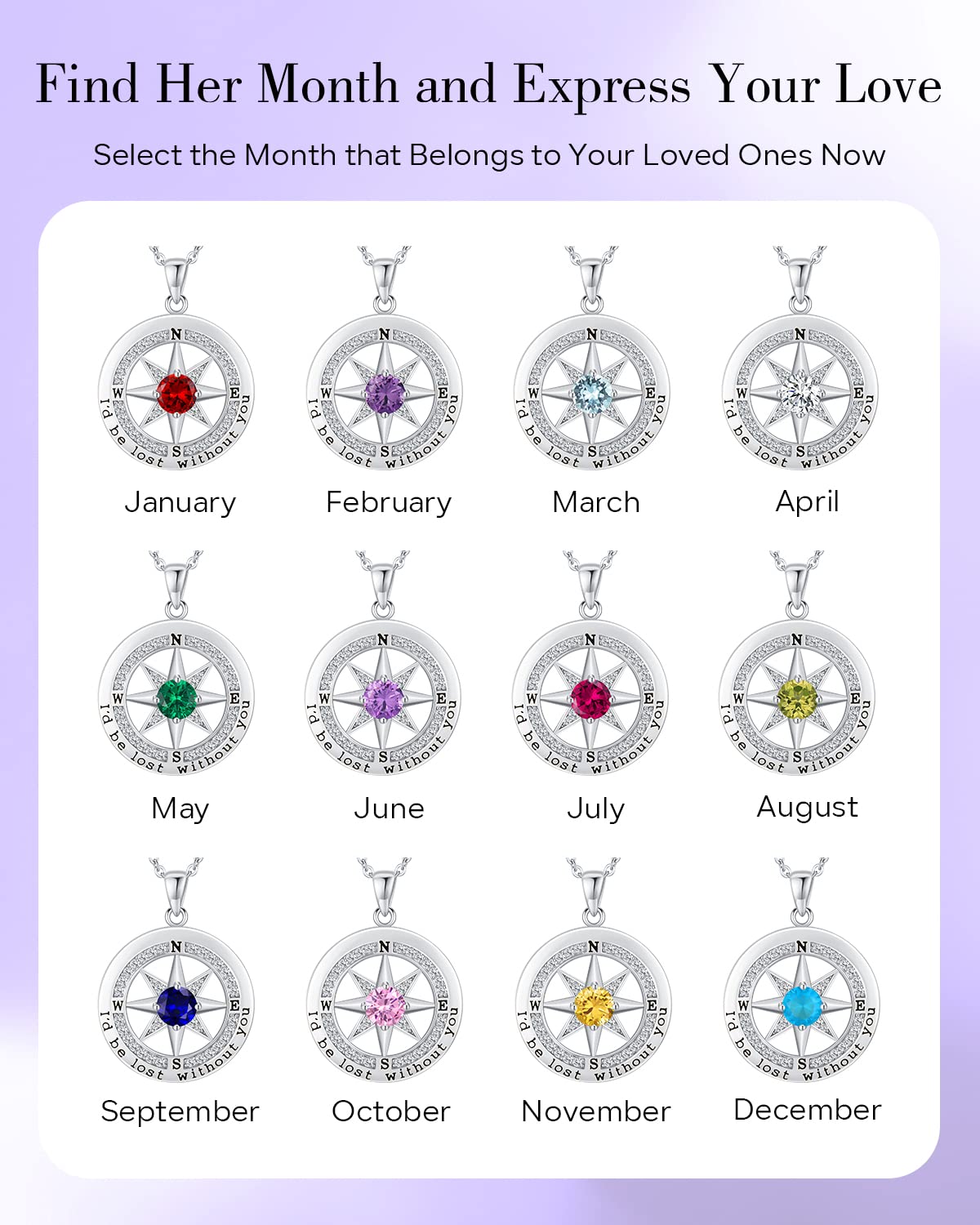 S925 Necklace Gift for Wife |Compass Jewelry |Women Anniversary |Sterling Silver |Girlfriend Birthday Gifts for Her Valentines |I'd be Lost without You |Jewel 18K Gold