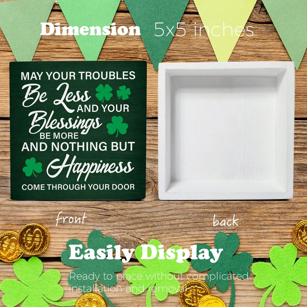 Dumyum St. Patrick's Day Decorative Sign, Wooden, 5 Inches x 5 Inches, Green, Rustic, Tabletop or Wall Mount