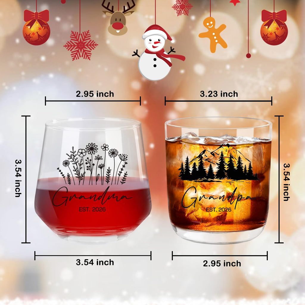First Time Grandparents Mothers Day Gifts 2026, Grandma Wine Glass And Grandpa Whiskey Glass Set, Pregnancy Announcement Gifts For Grandparent, Promoted To Grandparents Mother‘s Day Gift for Grandma