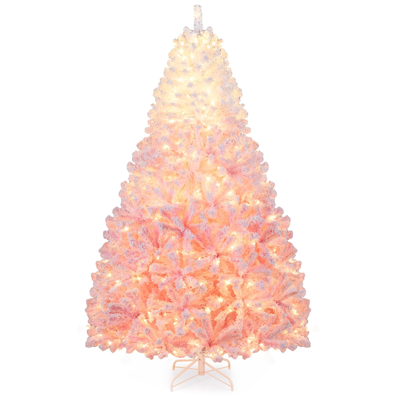 Goplus 7FT Pre-Lit Artificial Christmas Tree Auto-Spread/Close up Branches 11 Flash Modes with Multicolored 400 LED Lights & Metal Stand