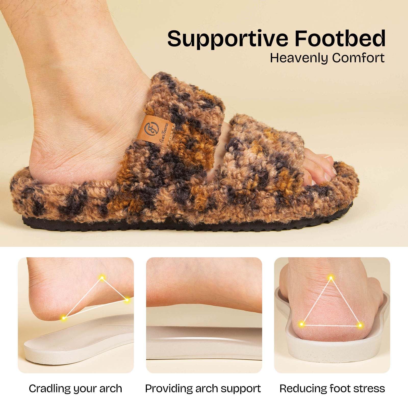 EverFoams Womens Fuzzy Open-toe Slippers Soft Comfy Memory Foam Indoor House Shoes