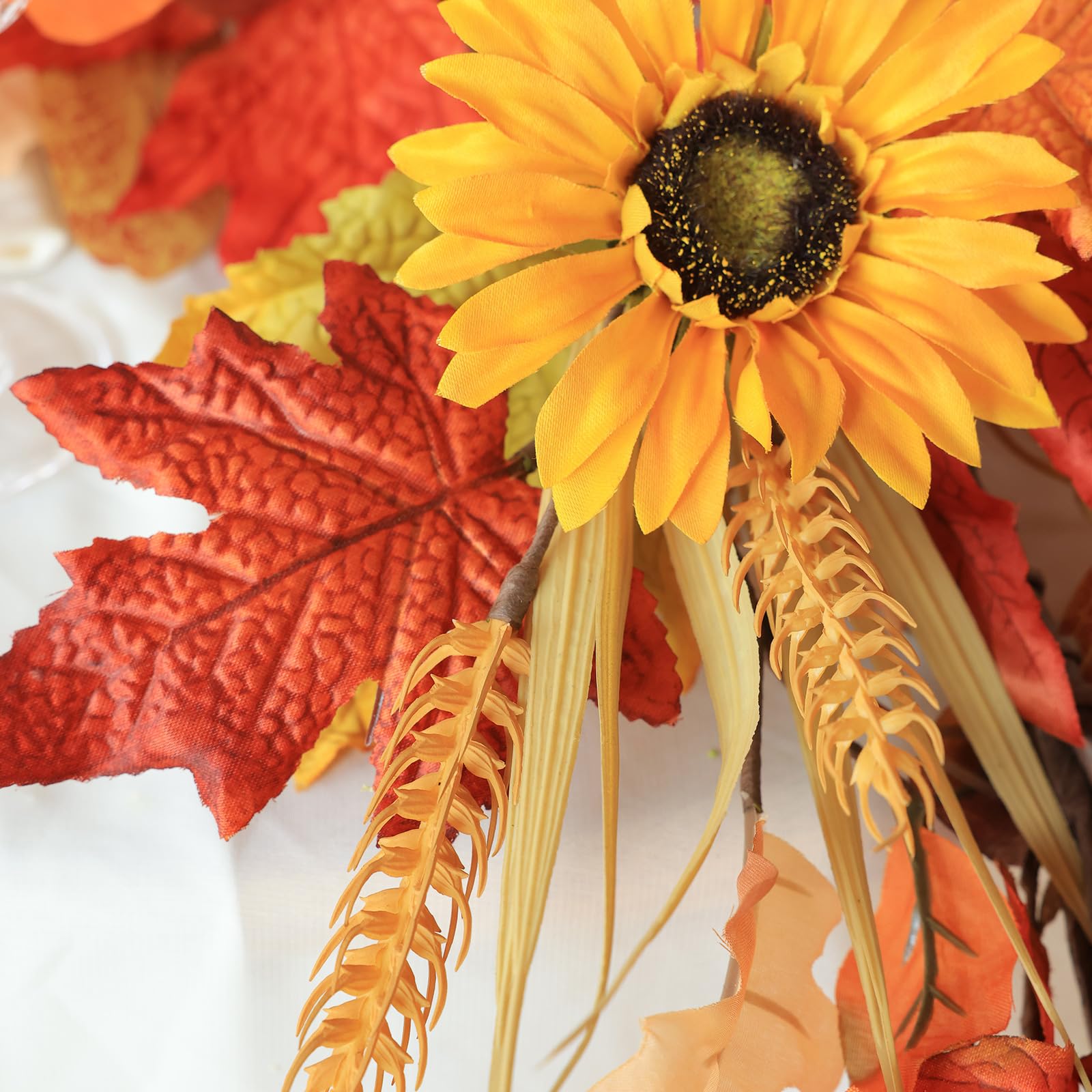 Mizii Artificial Sunflower Garland 6FT Fake Silk Sunflowers Flower Garland Autumn Hanging Vines Decorations for Kitchen Table Centerpieces Room Wall Party Wedding Birthday Fall Decor (Orange)