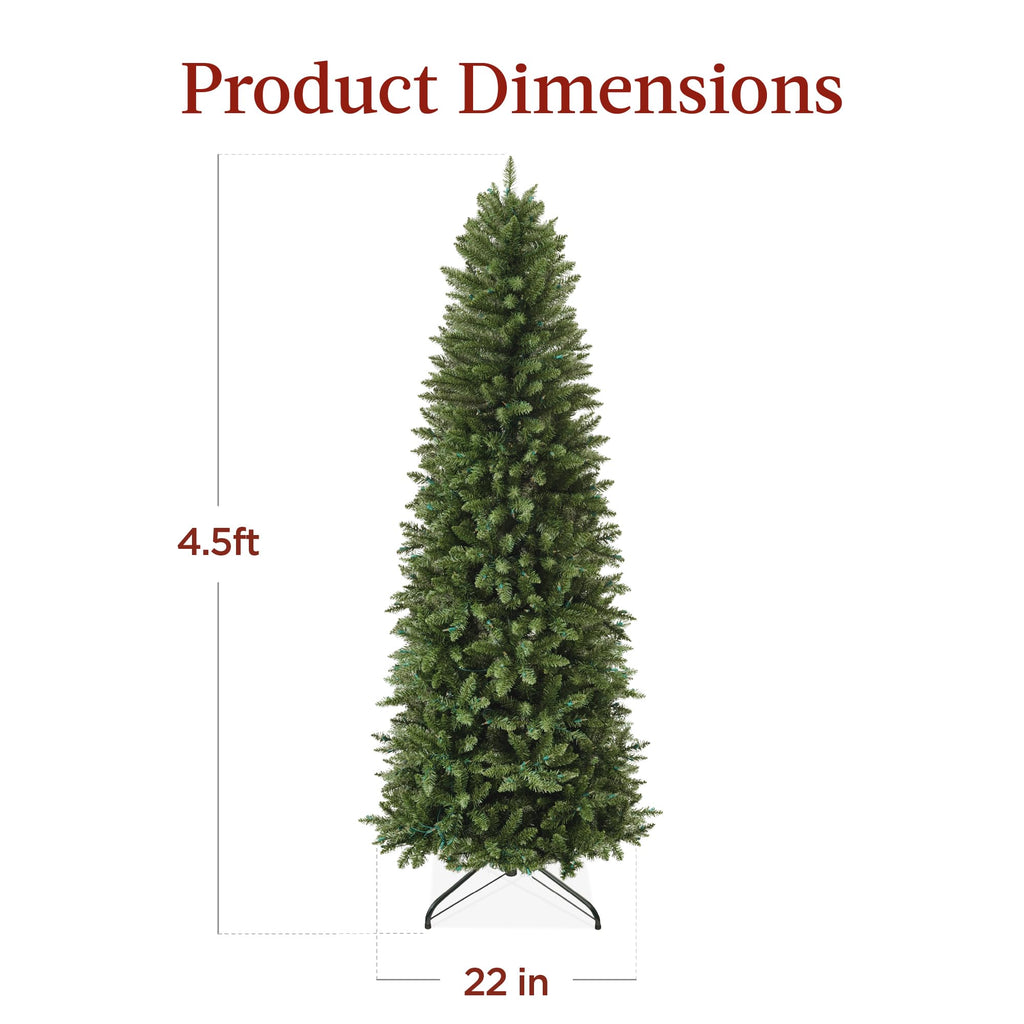 Best Choice Products Prelit Pencil Christmas Tree, 6ft Premium Artificial Tree, Realistic Lighted Spruce Holiday Decor w/Warm White Lights, Base