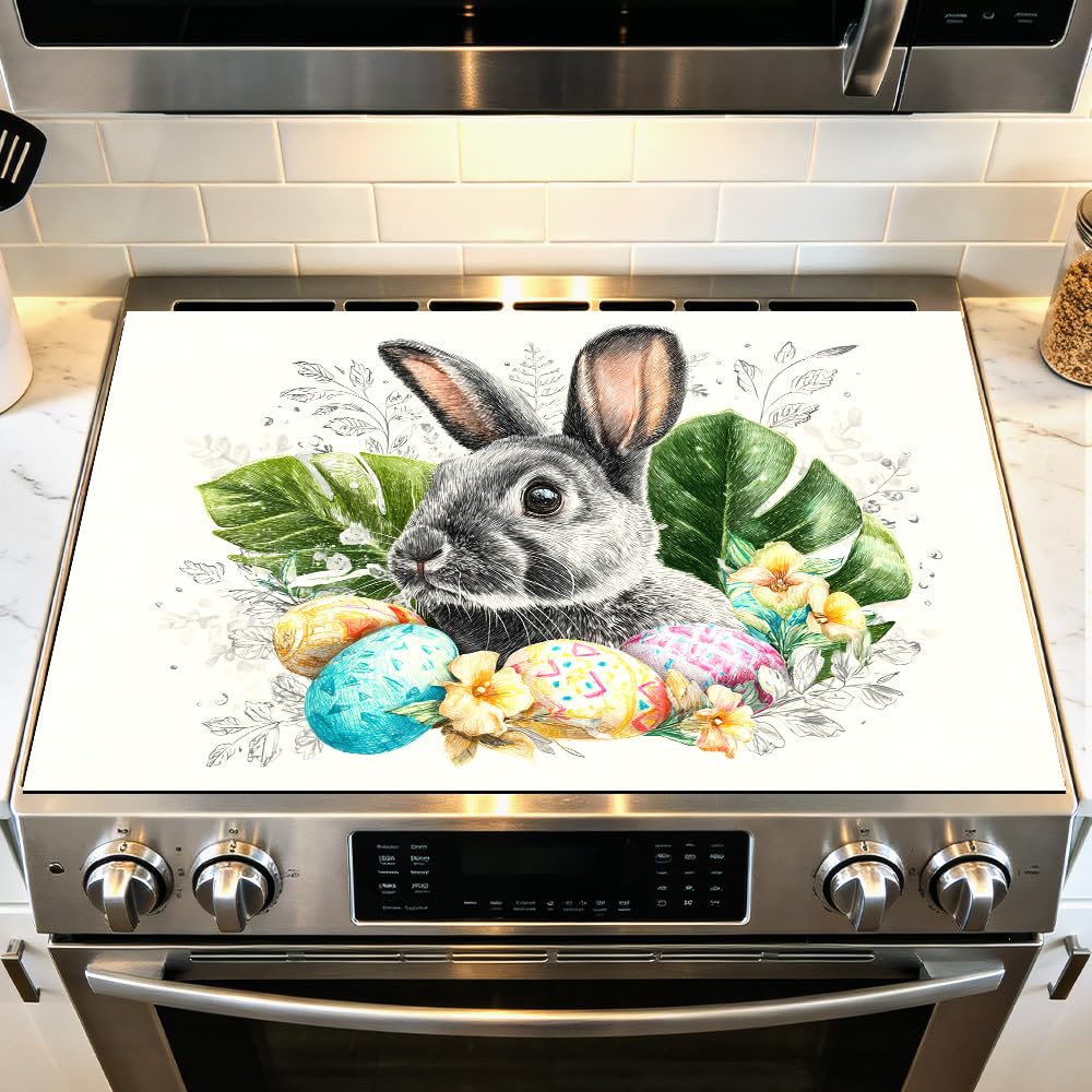 Stove Mat 28.35 x 20.47 Inch Christmas Fireplace and Tree Design Cozy Living Room Holiday Scene Decorative Kitchen Countertop Cover Reusable Flexible Mat for Gas Range Electric Stove Home Winter Décor