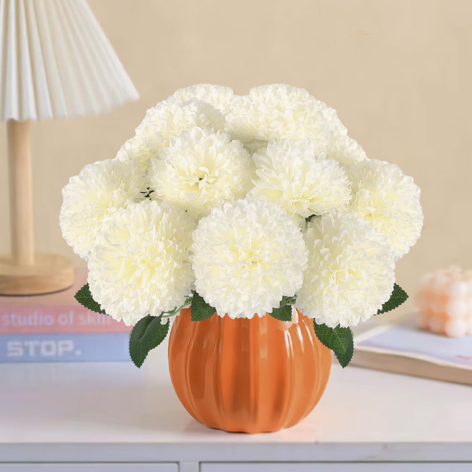 Hananona 12 Pcs Artificial Chrysanthemums Flowers Patriotic Flower, 4th of July Fake Mums Flowers Silk for Home Decor Indoor Memorial Day Table Centerpiece Vase not Included (12, Red, White, Blue)